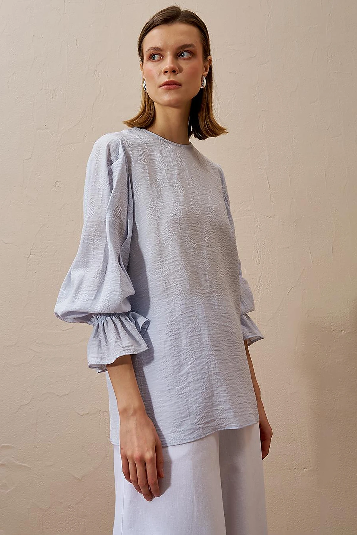 Tie-Back Viscose Blouse Blue