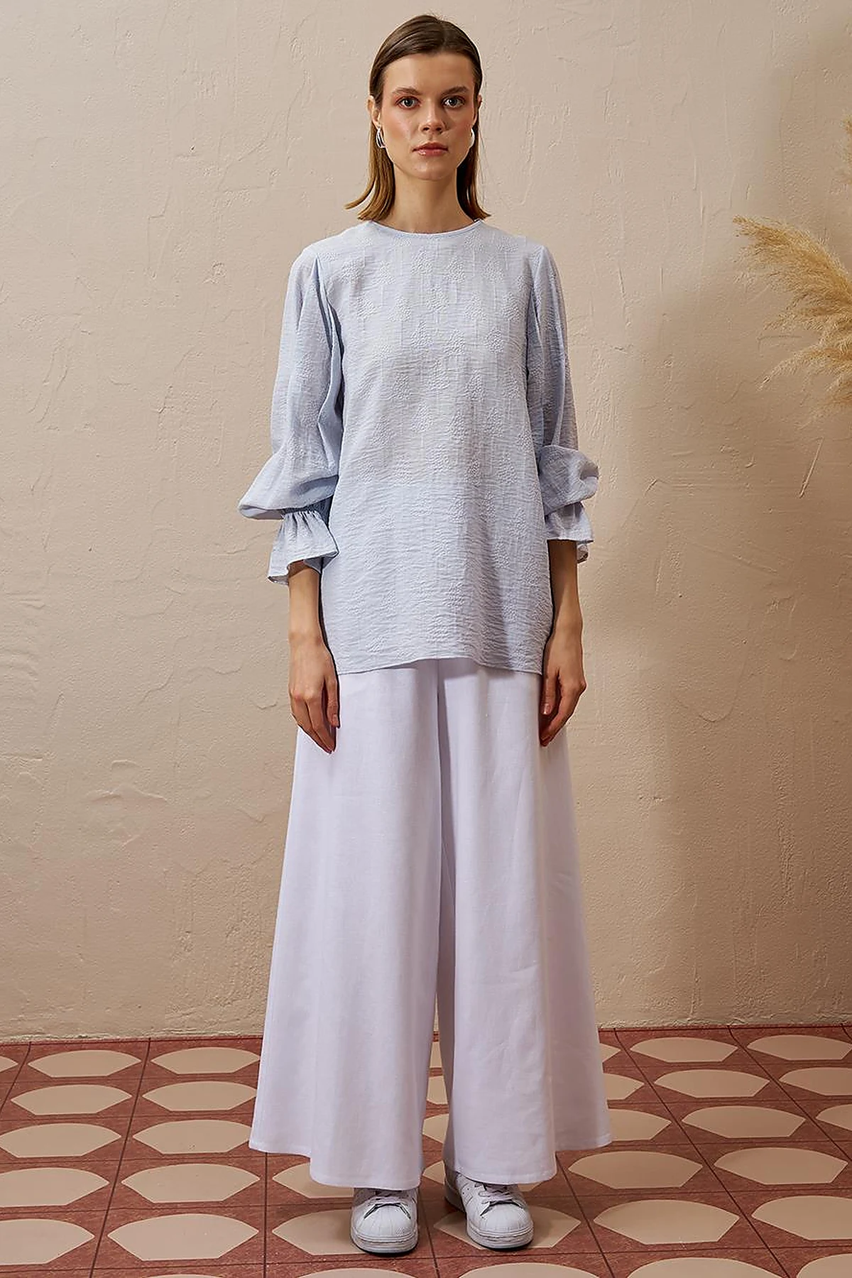 Tie-Back Viscose Blouse Blue