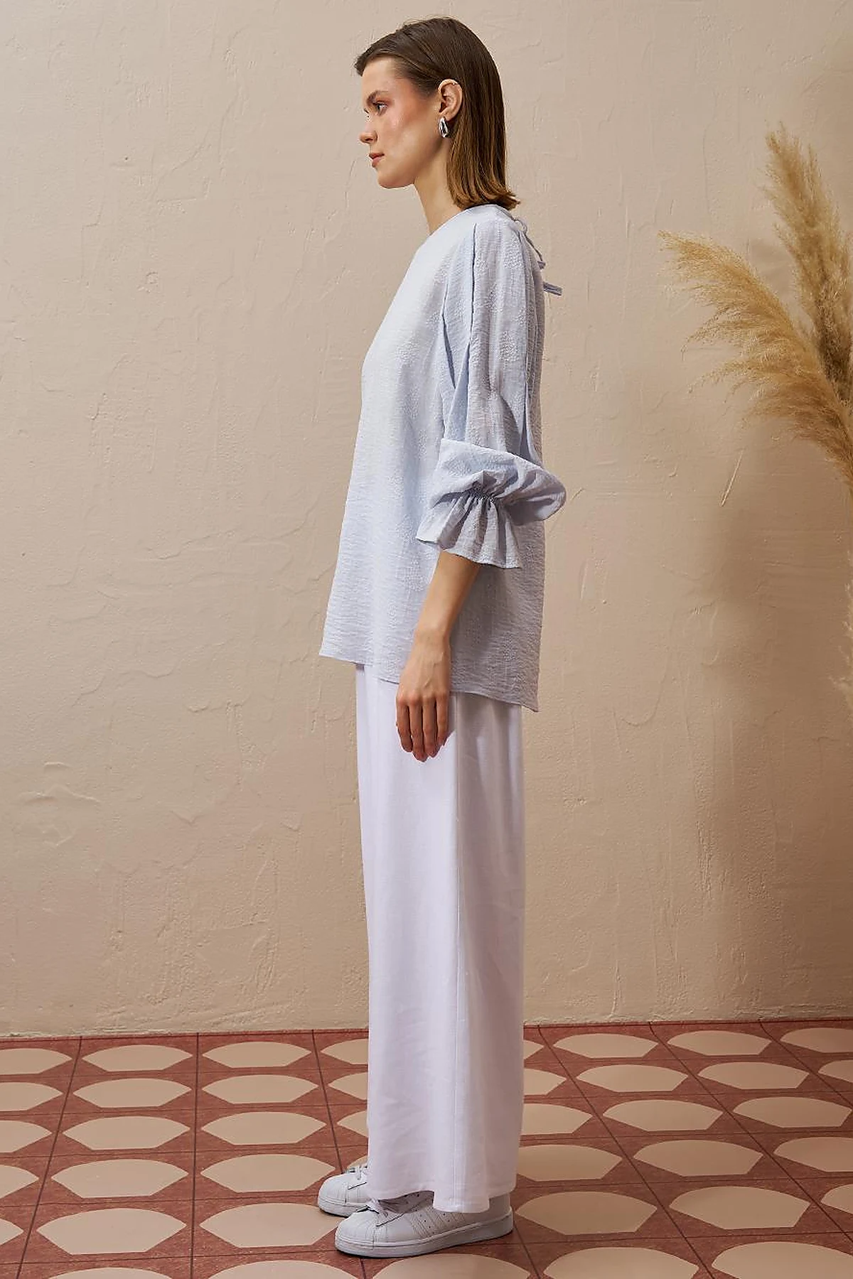 Tie-Back Viscose Blouse Blue