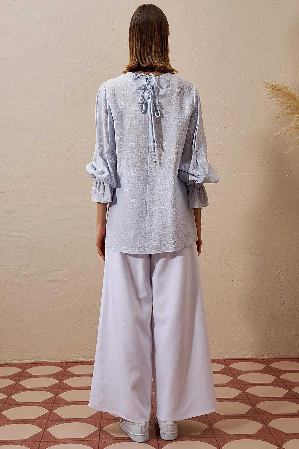Tie-Back Viscose Blouse Blue
