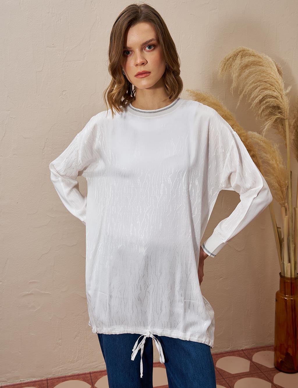 Abstract Pattern Knit Tunic Ecru