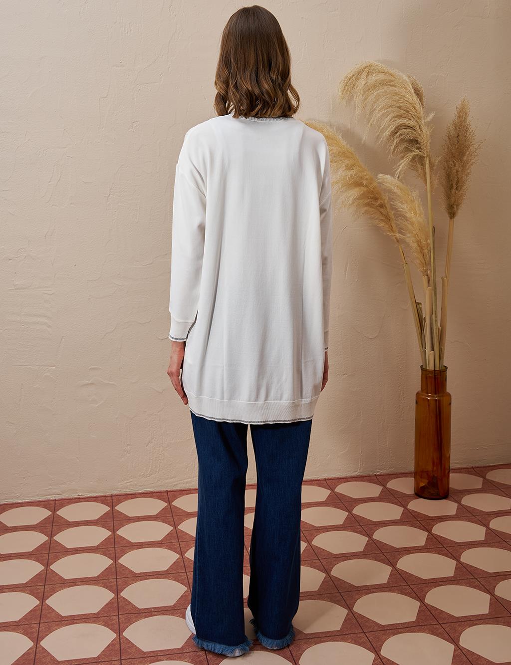 Abstract Pattern Knit Tunic Ecru