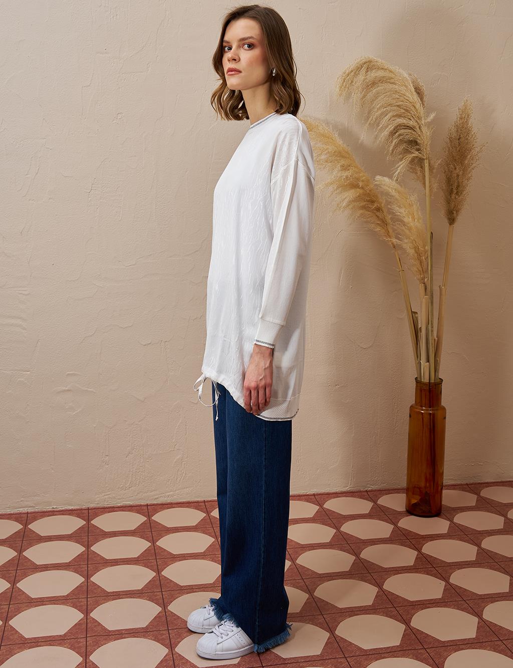 Abstract Pattern Knit Tunic Ecru