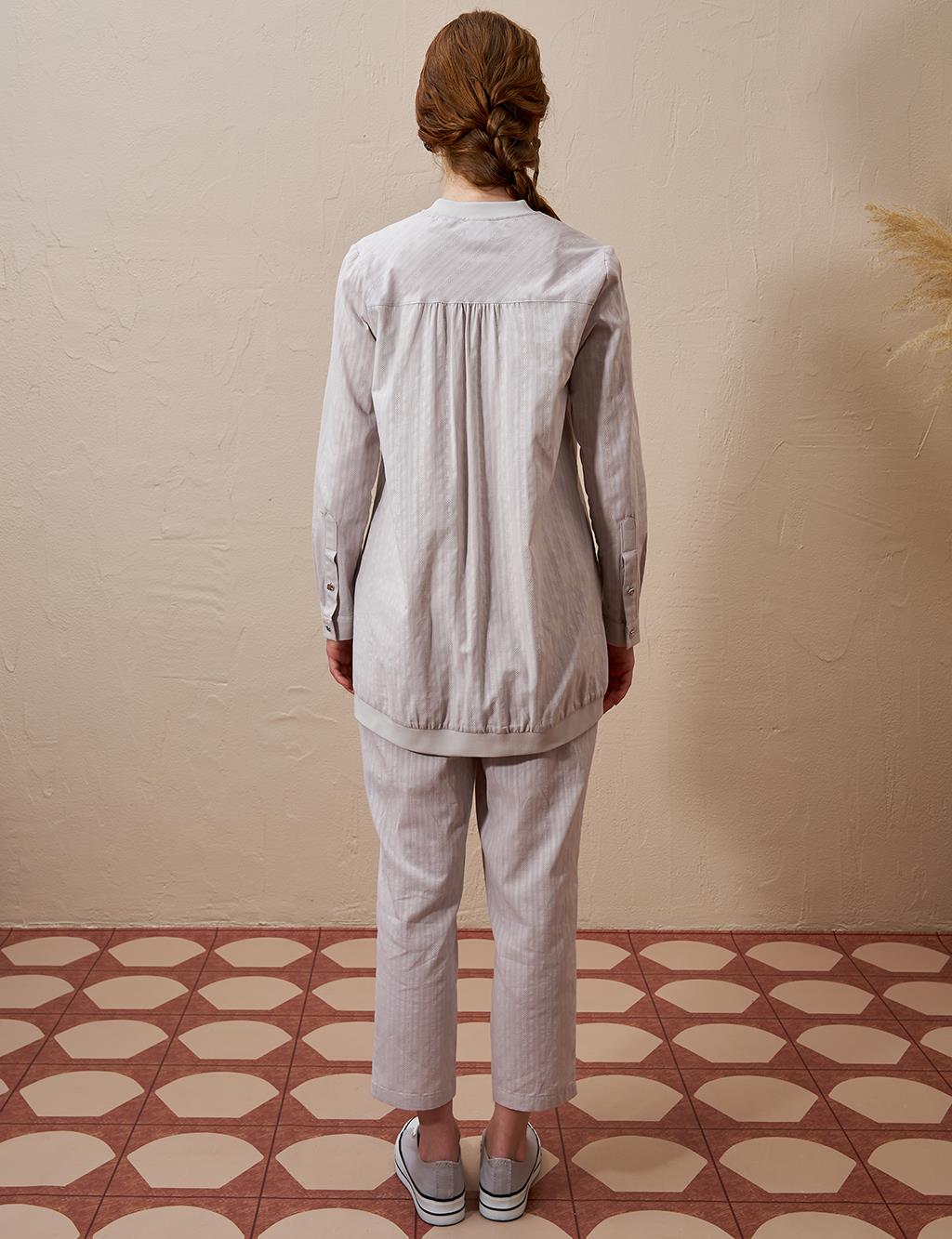 Cotton Double-Bow Pocketed Two-Piece Suit Light Gray