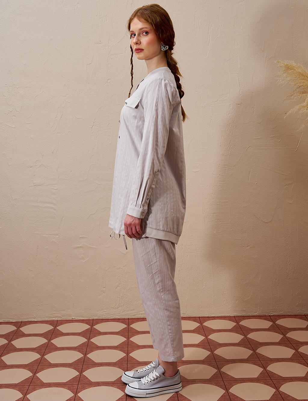 Cotton Double-Bow Pocketed Two-Piece Suit Light Gray