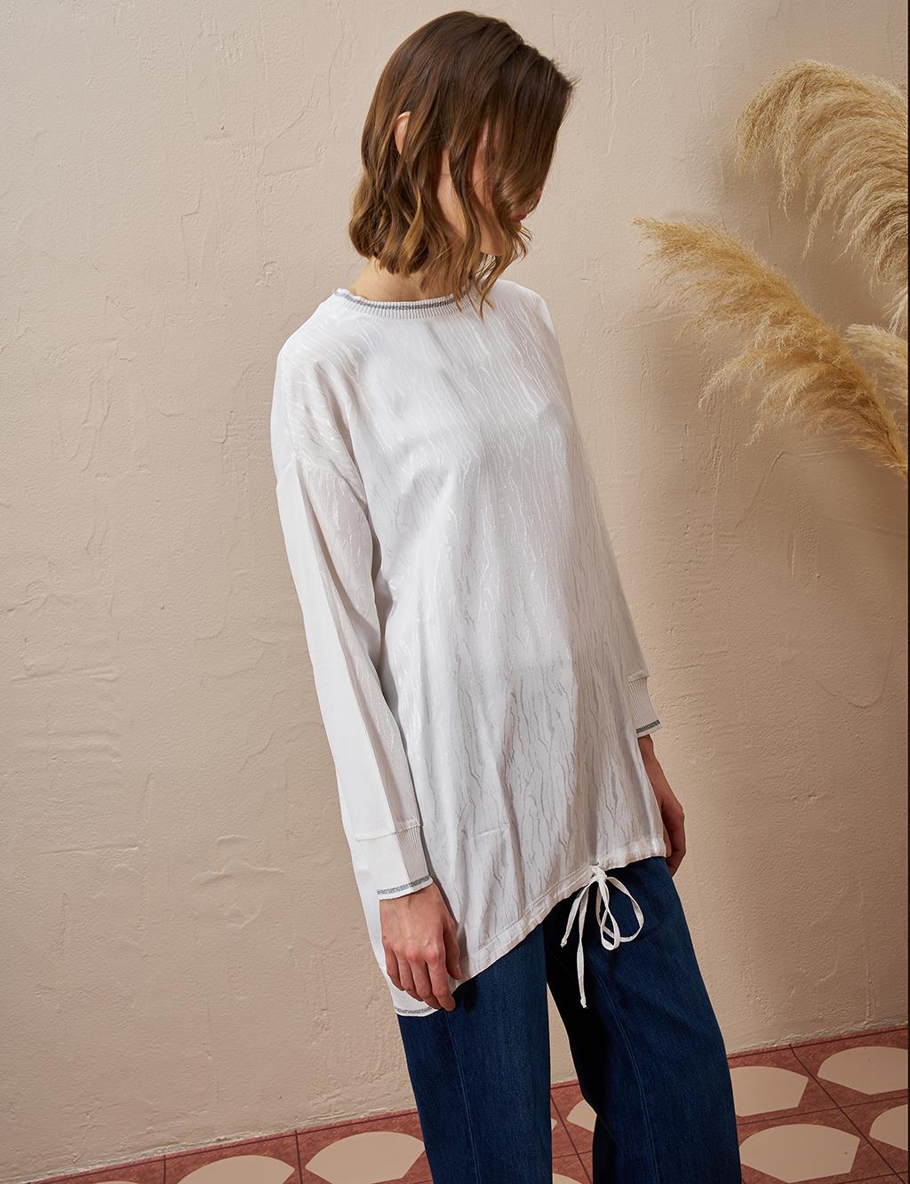 Abstract Pattern Knit Tunic Ecru