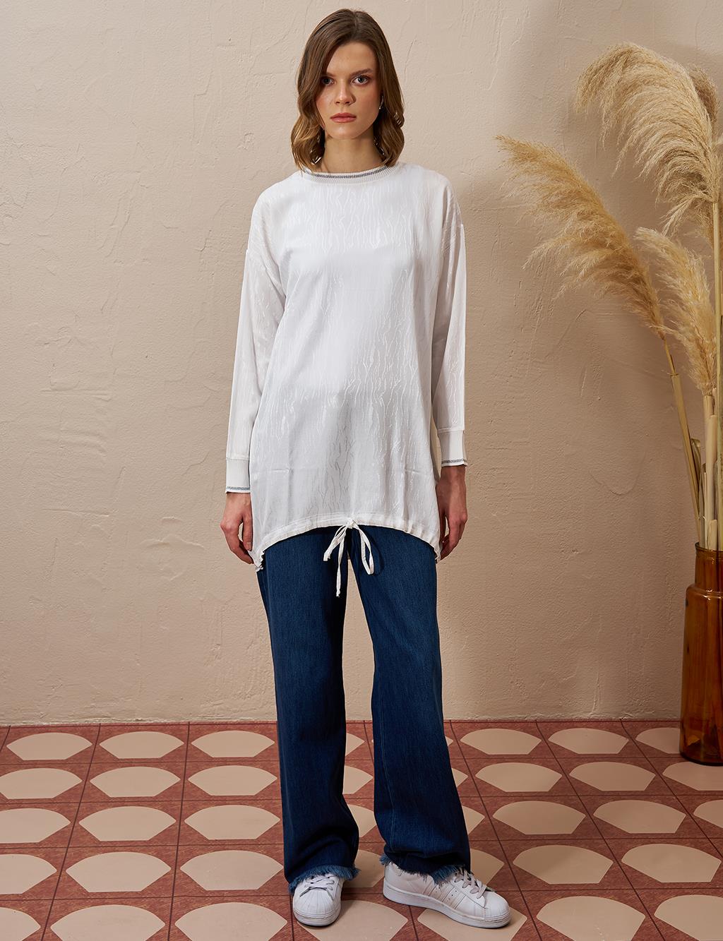 Abstract Pattern Knit Tunic Ecru