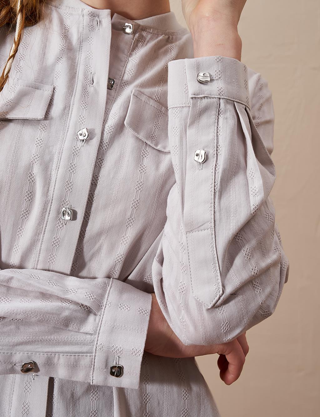 Cotton Double-Bow Pocketed Two-Piece Suit Light Gray
