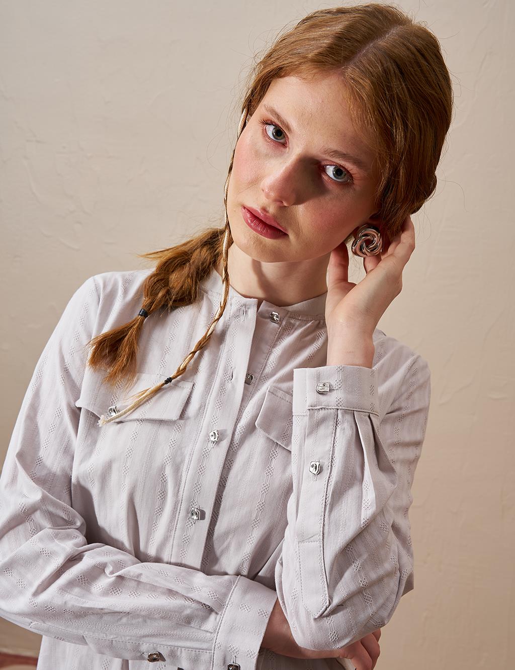 Cotton Double-Bow Pocketed Two-Piece Suit Light Gray