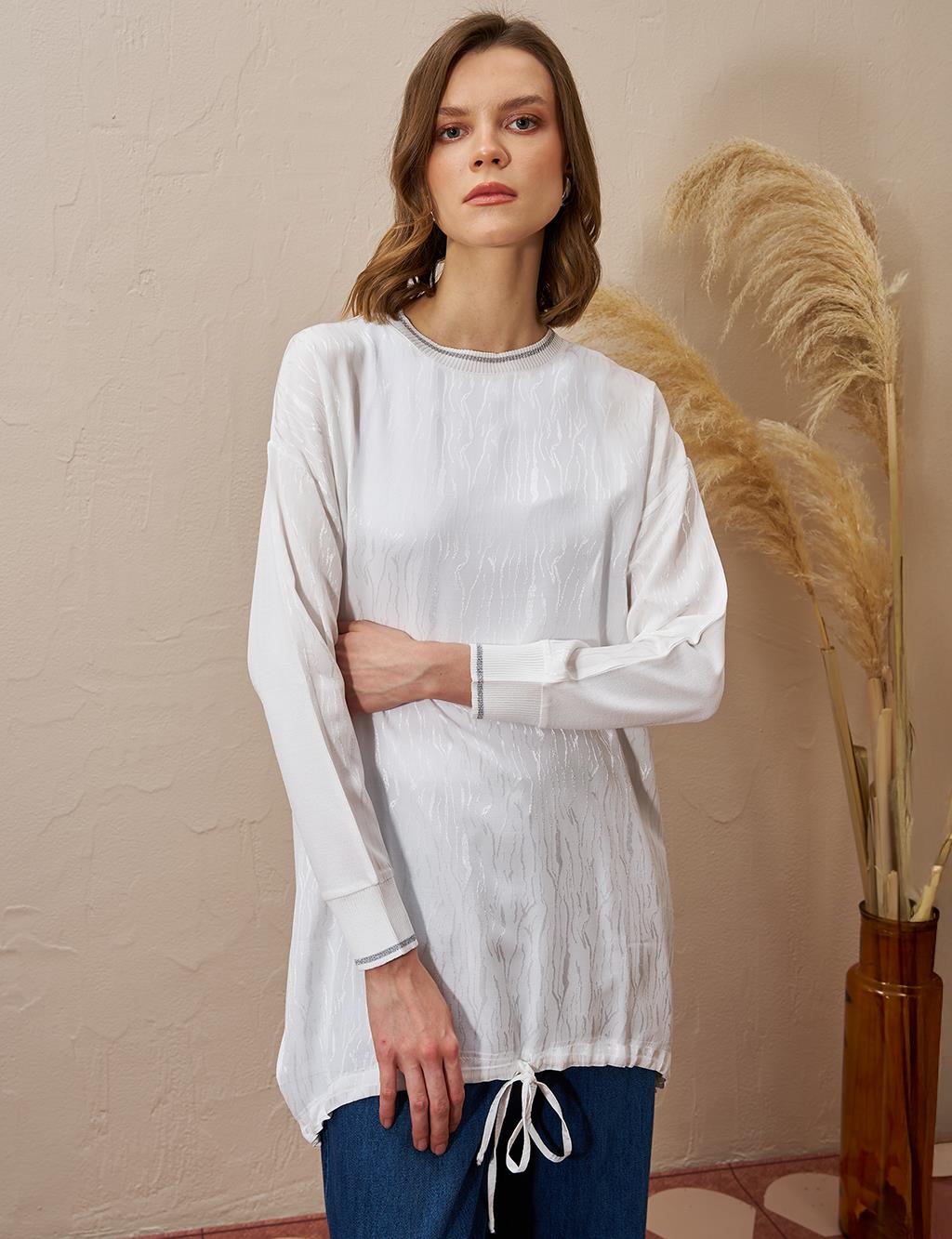 Abstract Pattern Knit Tunic Ecru