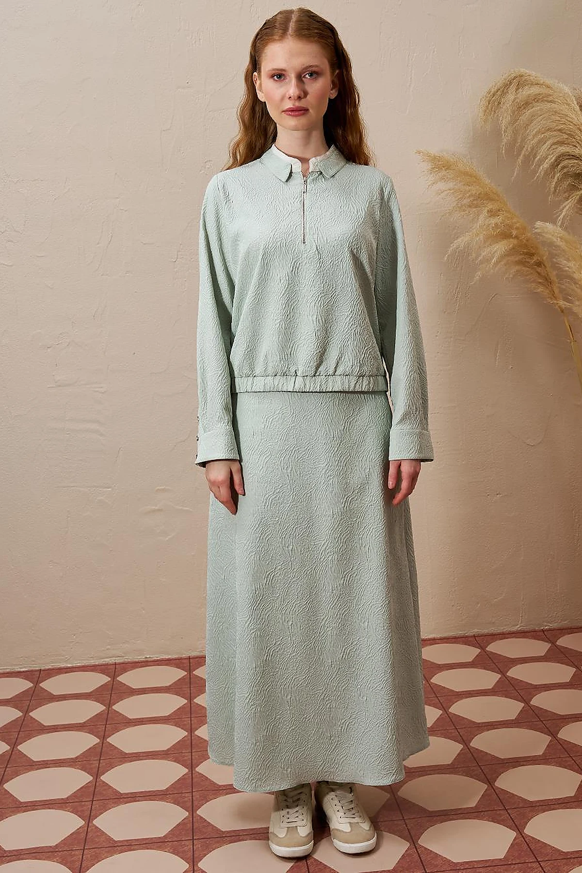 Seersucker Skirt Set Ice Green