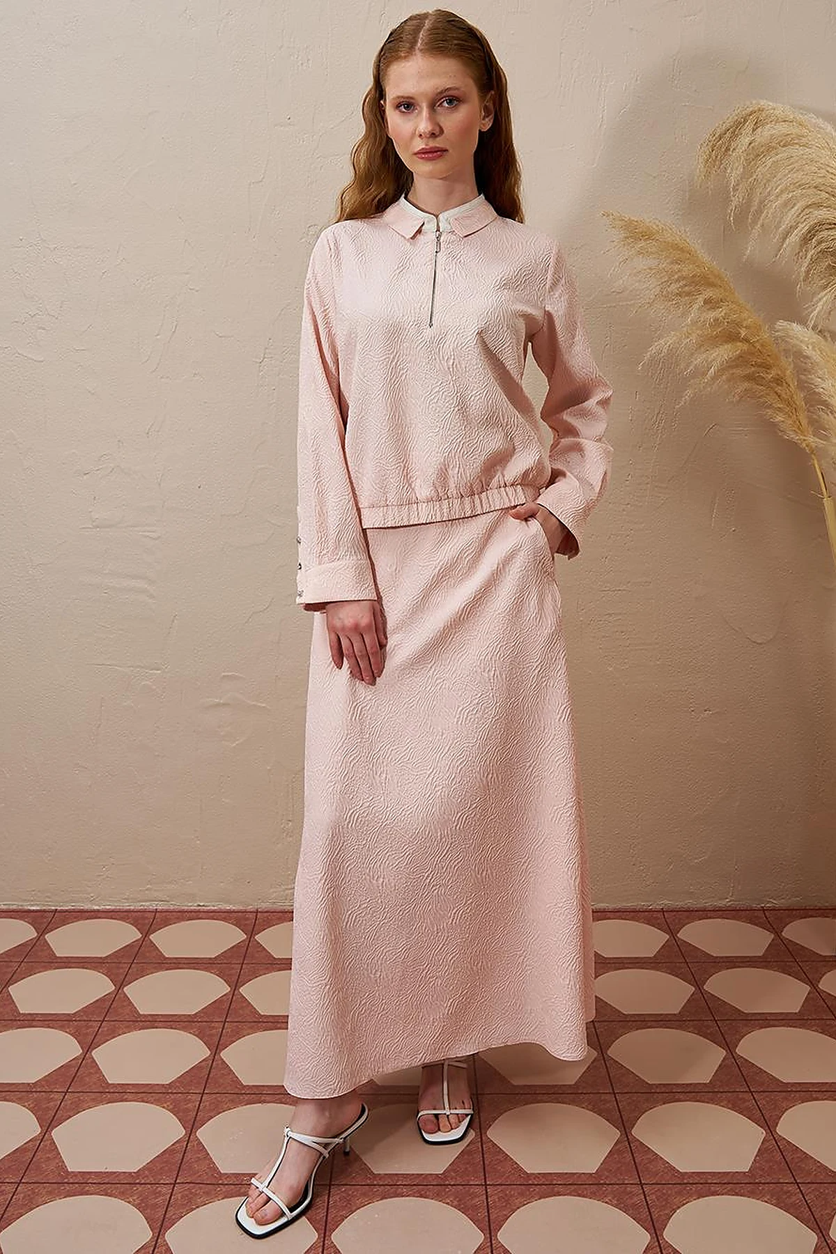 Seersucker Skirt Set Powder