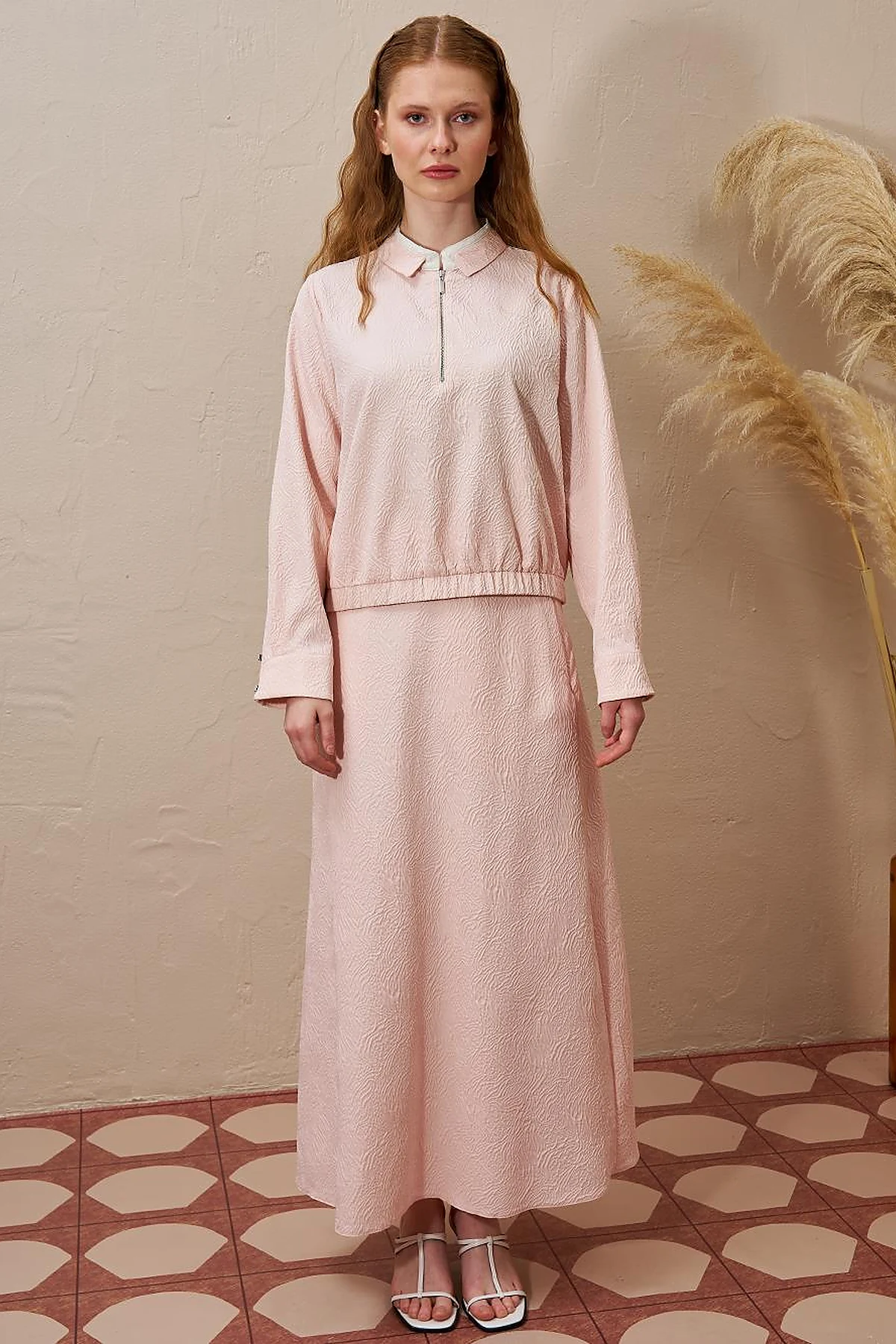Seersucker Skirt Set Powder