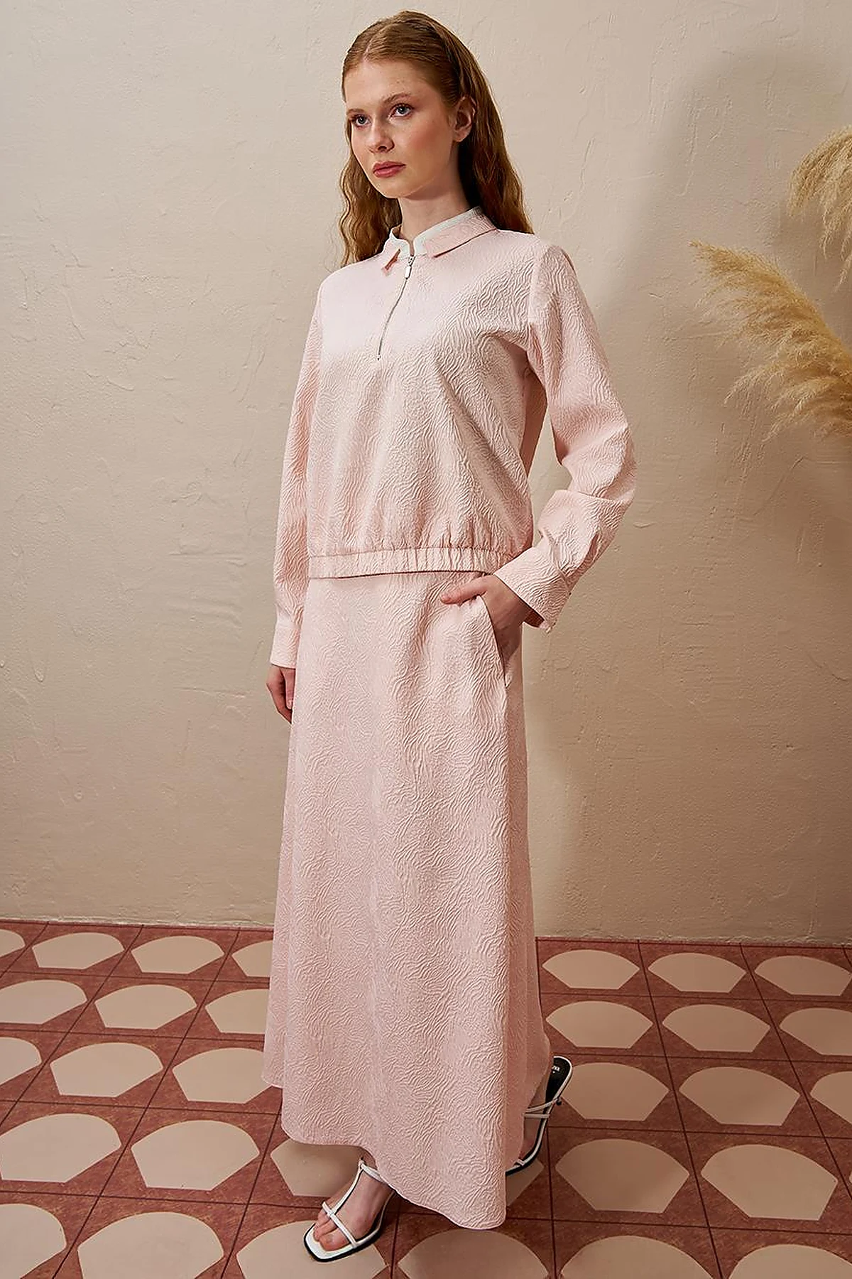 Seersucker Skirt Set Powder