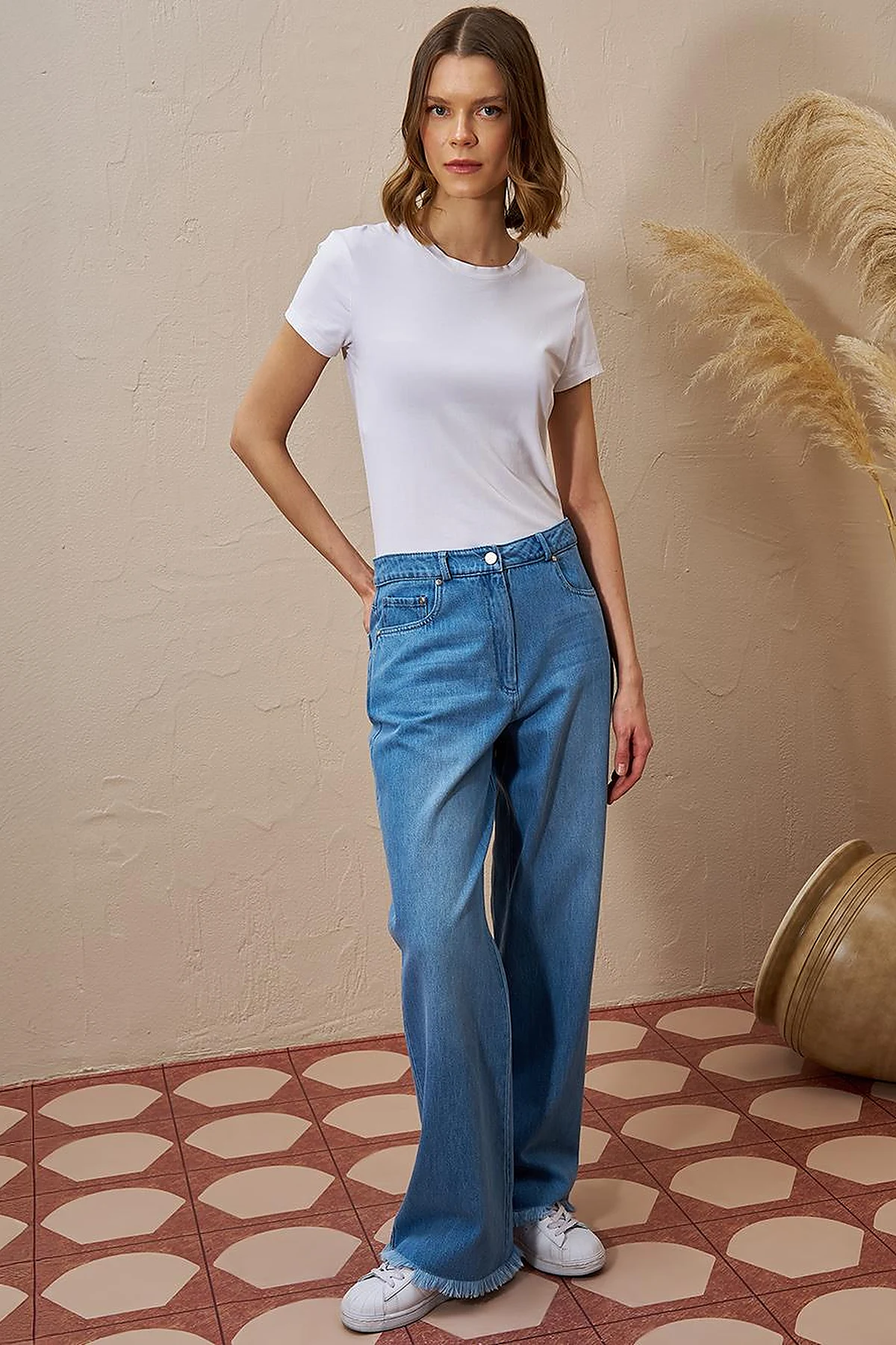 Wide-Leg Denim Pants Blue