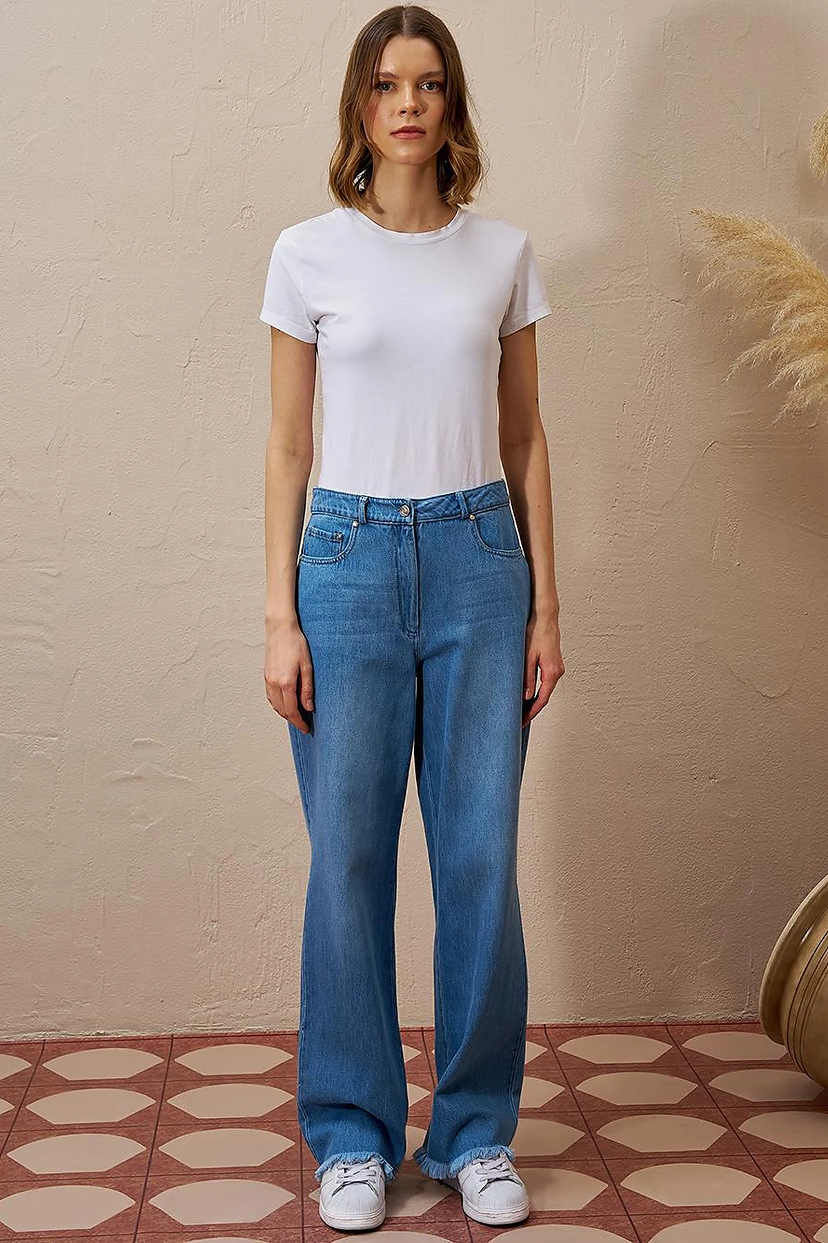 Wide-Leg Denim Pants Blue