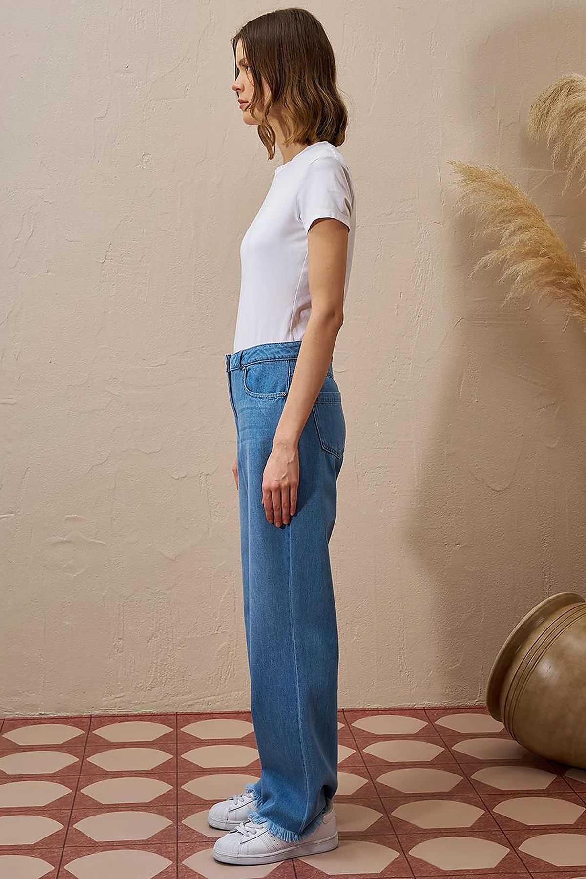 Wide-Leg Denim Pants Blue