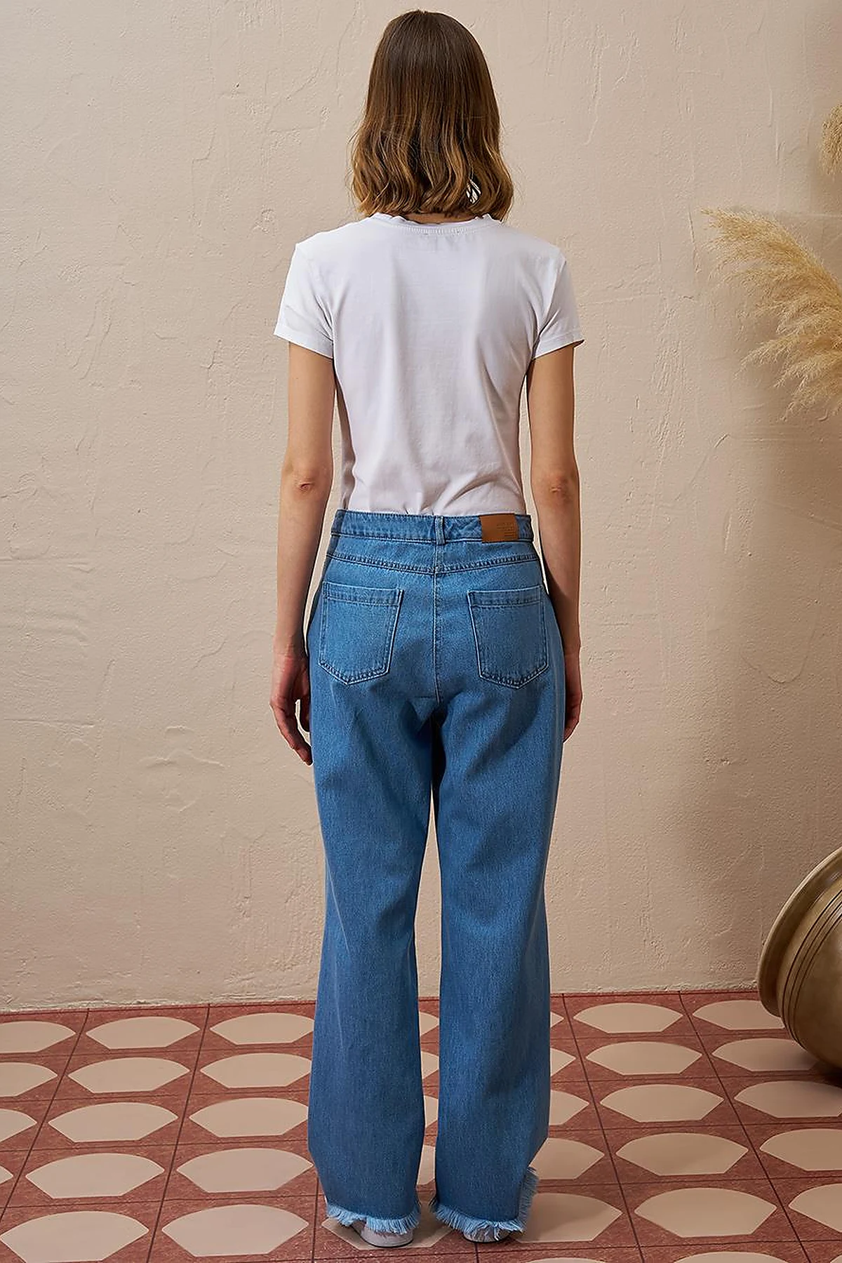 Wide-Leg Denim Pants Blue