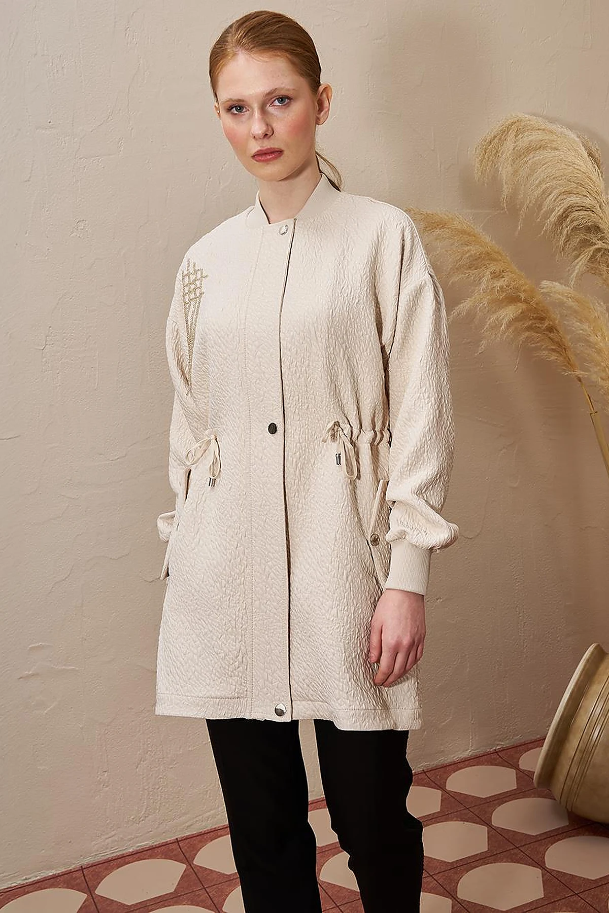 Belted Quilted Jacket Cream