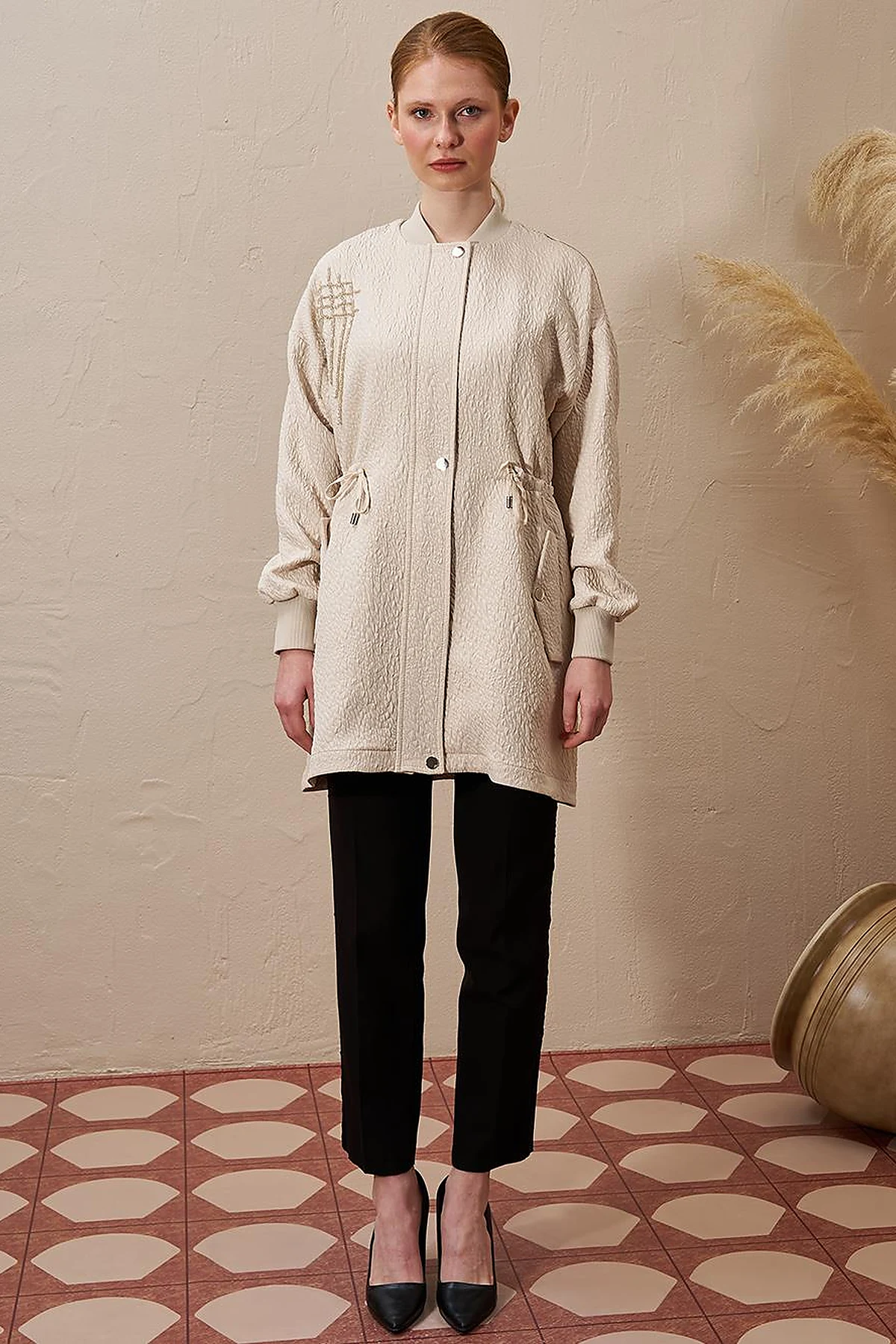 Belted Quilted Jacket Cream