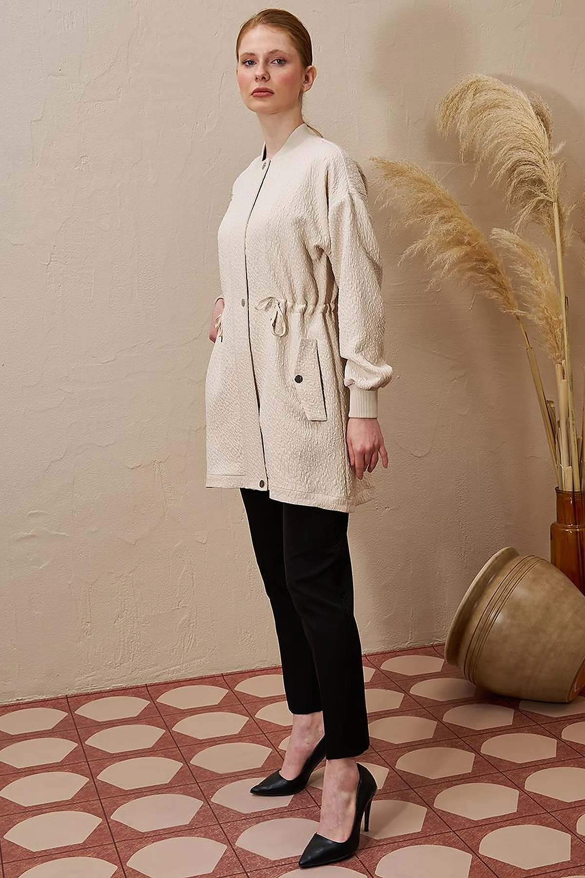 Belted Quilted Jacket Cream