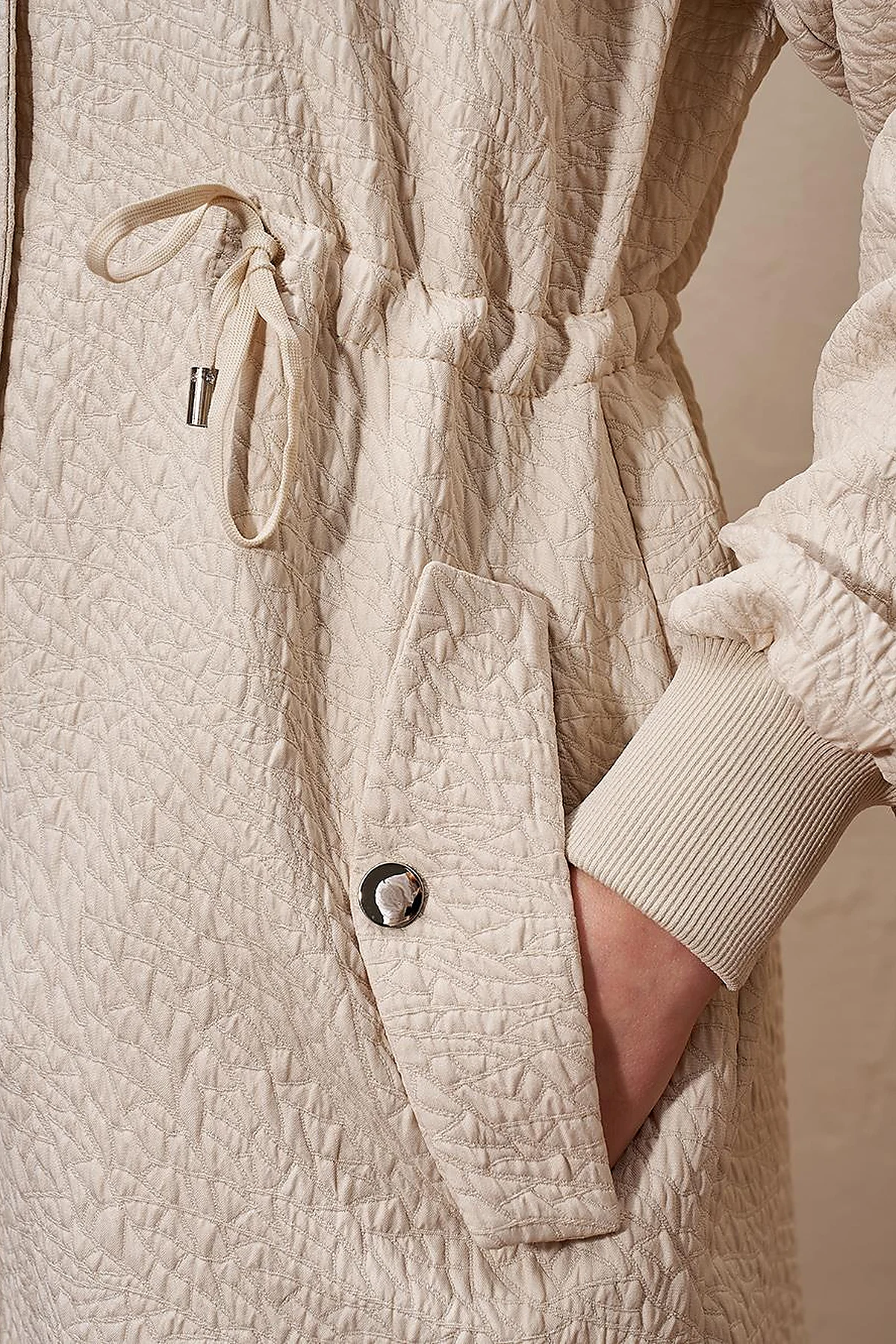 Belted Quilted Jacket Cream