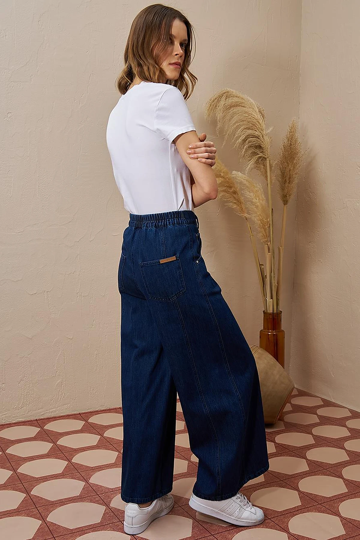 Stitch Detailed Denim Skirt Navy Blue