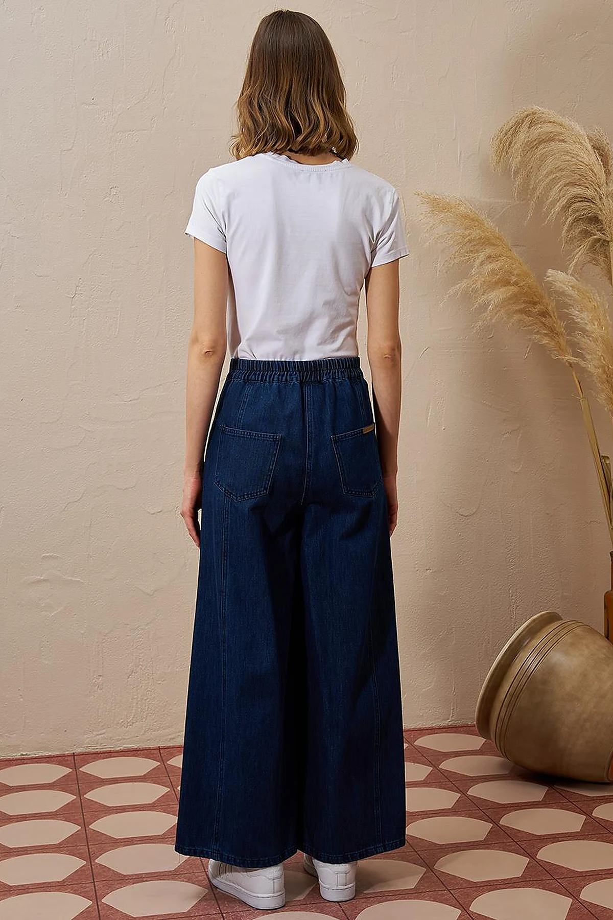 Stitch Detailed Denim Skirt Navy Blue