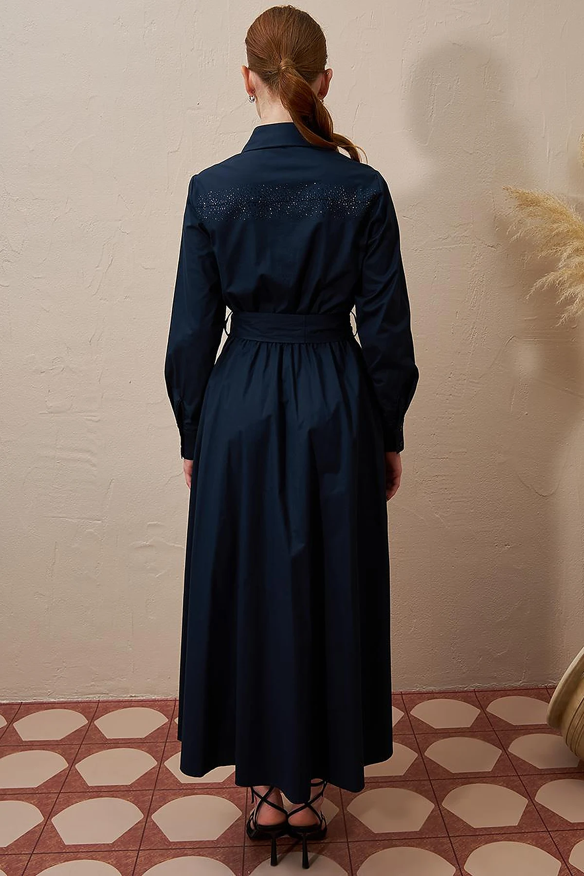 Belted Cotton Dress Dark Navy