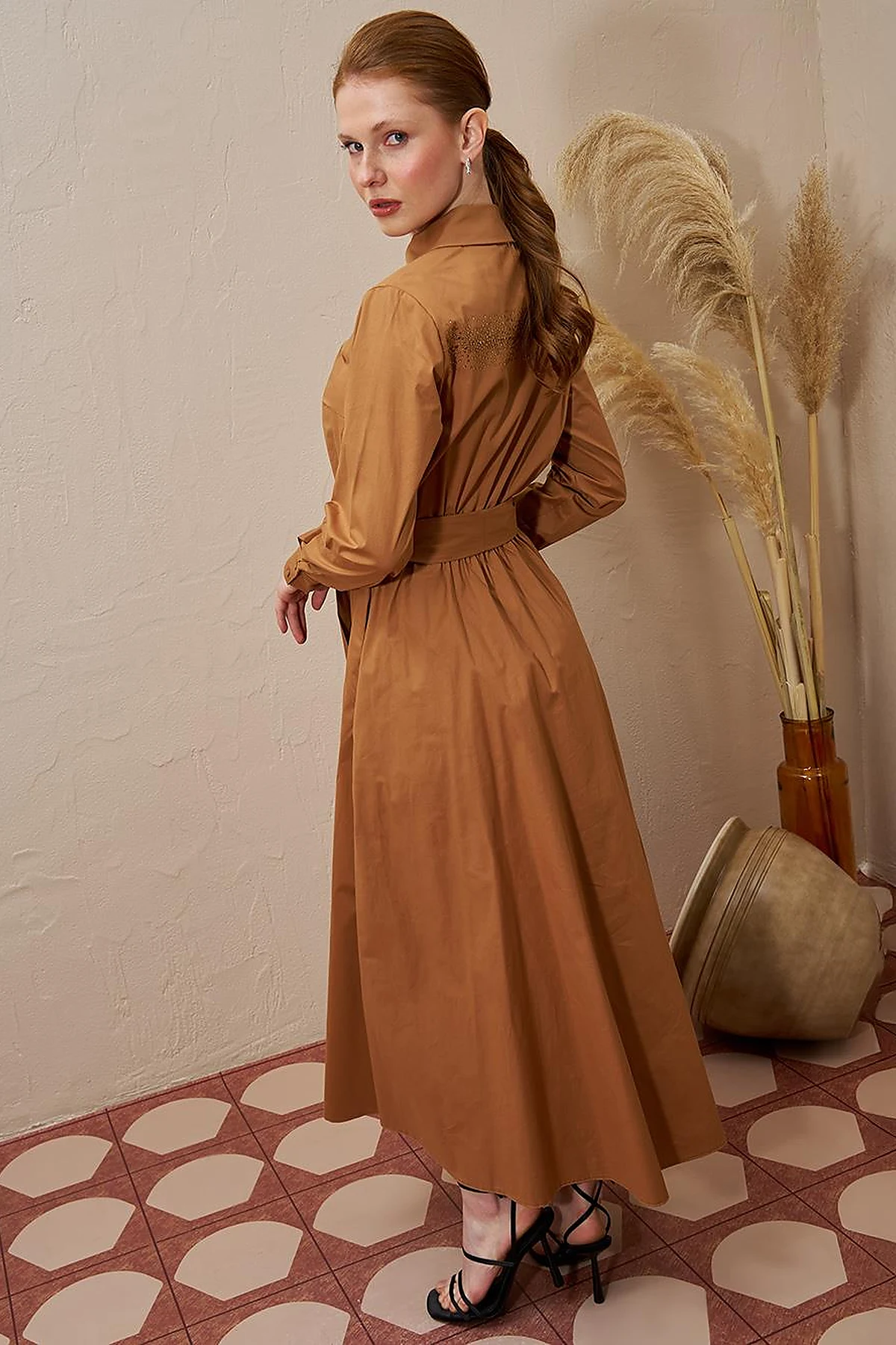Belted Cotton Dress Tobacco