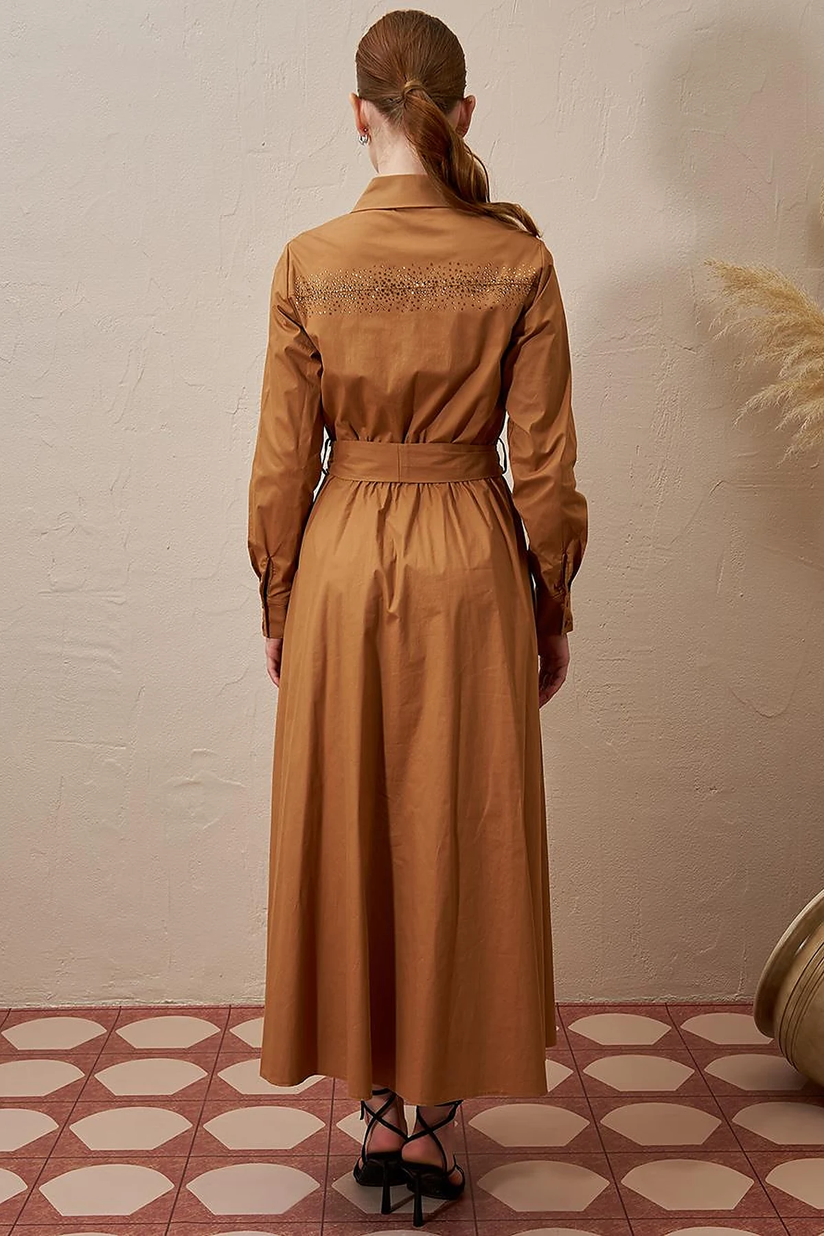 Belted Cotton Dress Tobacco