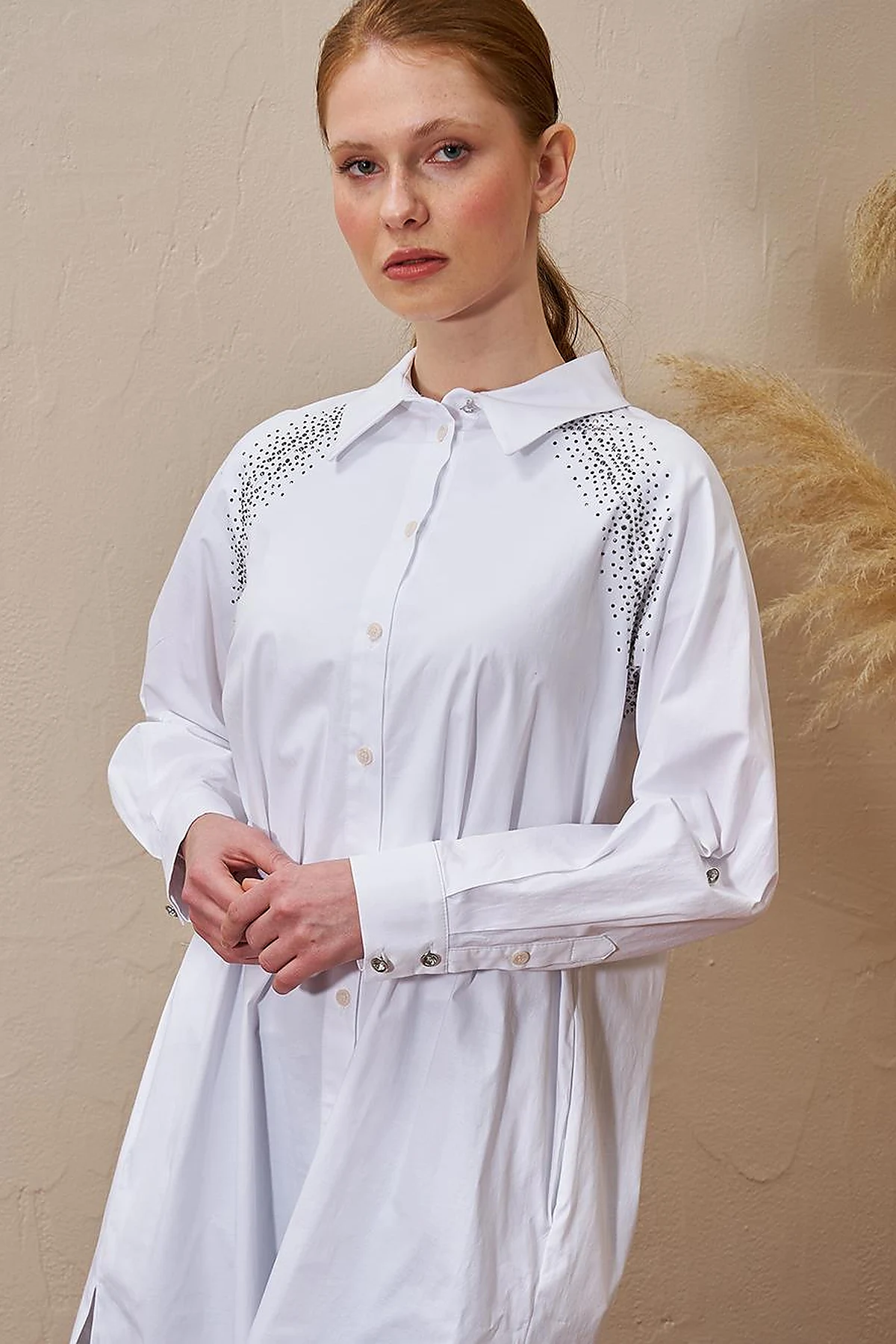 Hotfix Printed Cotton Tunic Optic White