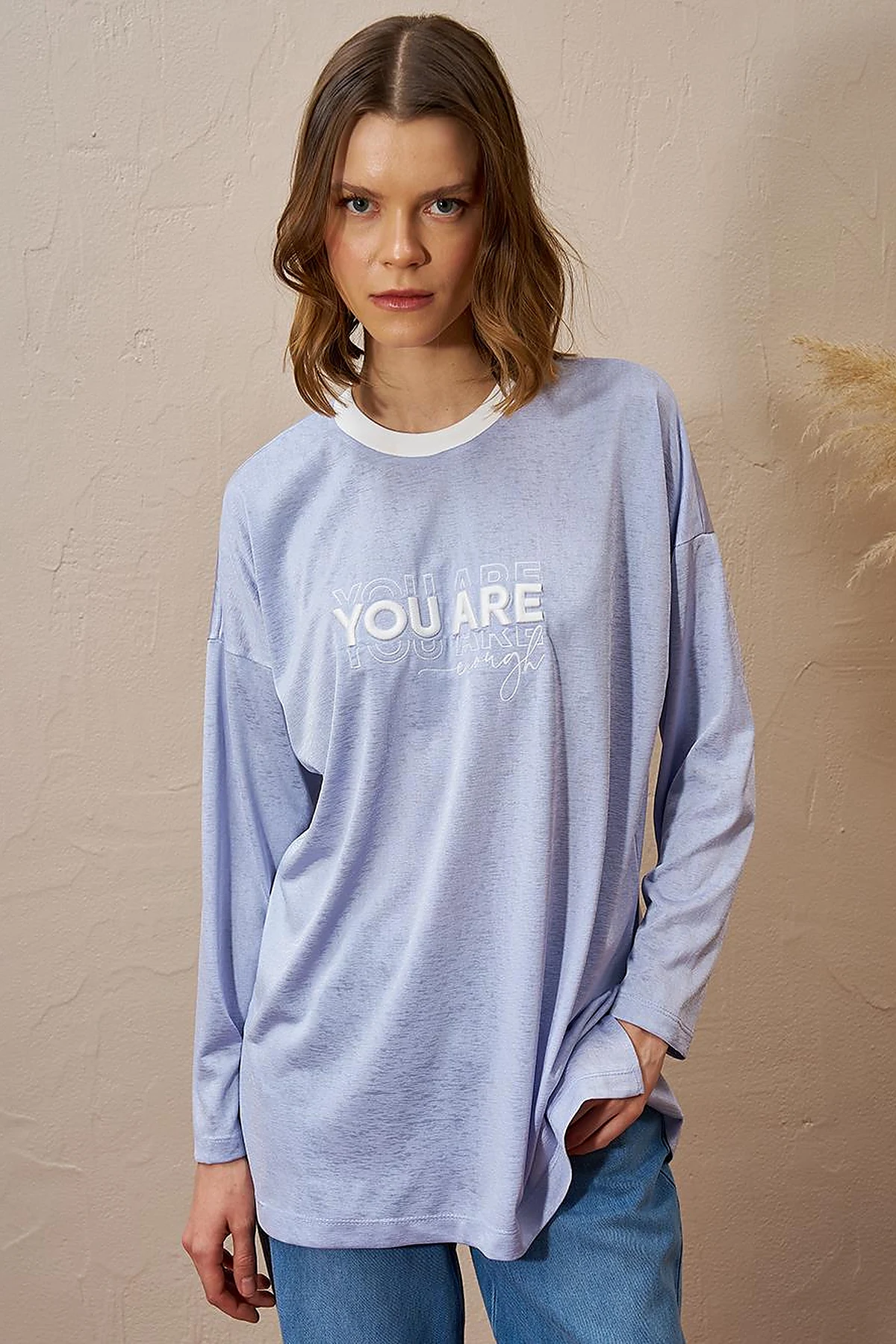 Slogan Detailed Knitted Sweatshirt Blue
