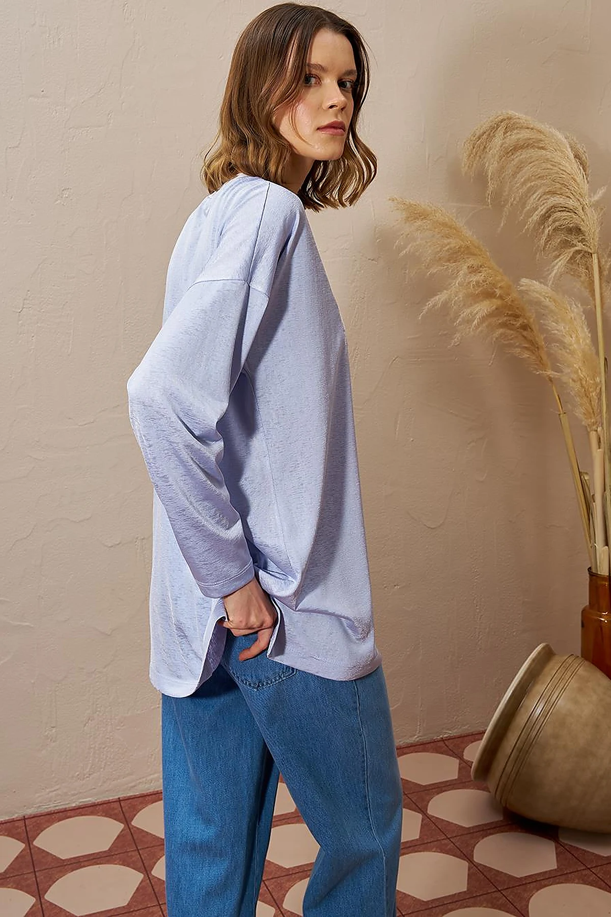 Slogan Detailed Knitted Sweatshirt Blue