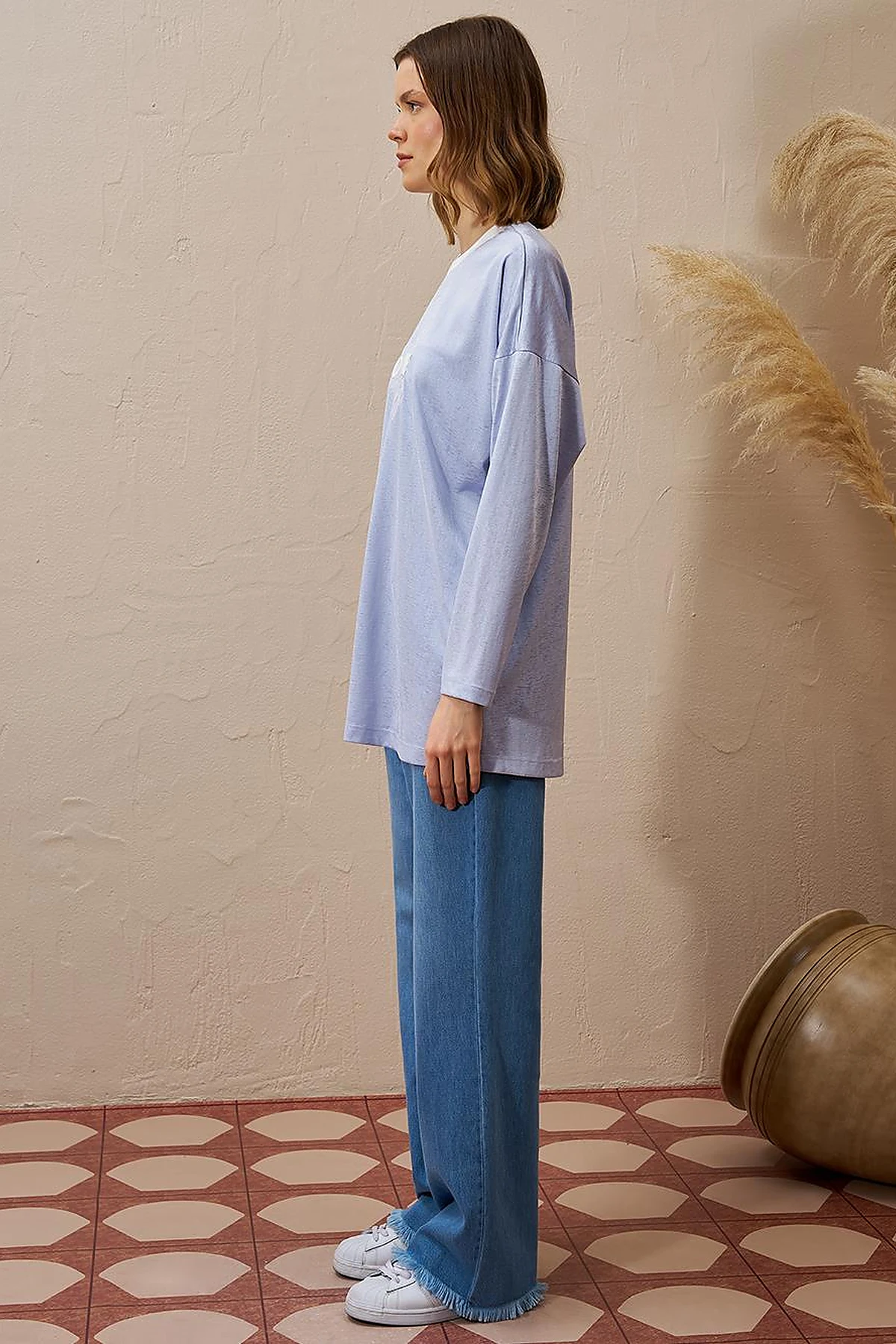 Slogan Detailed Knitted Sweatshirt Blue