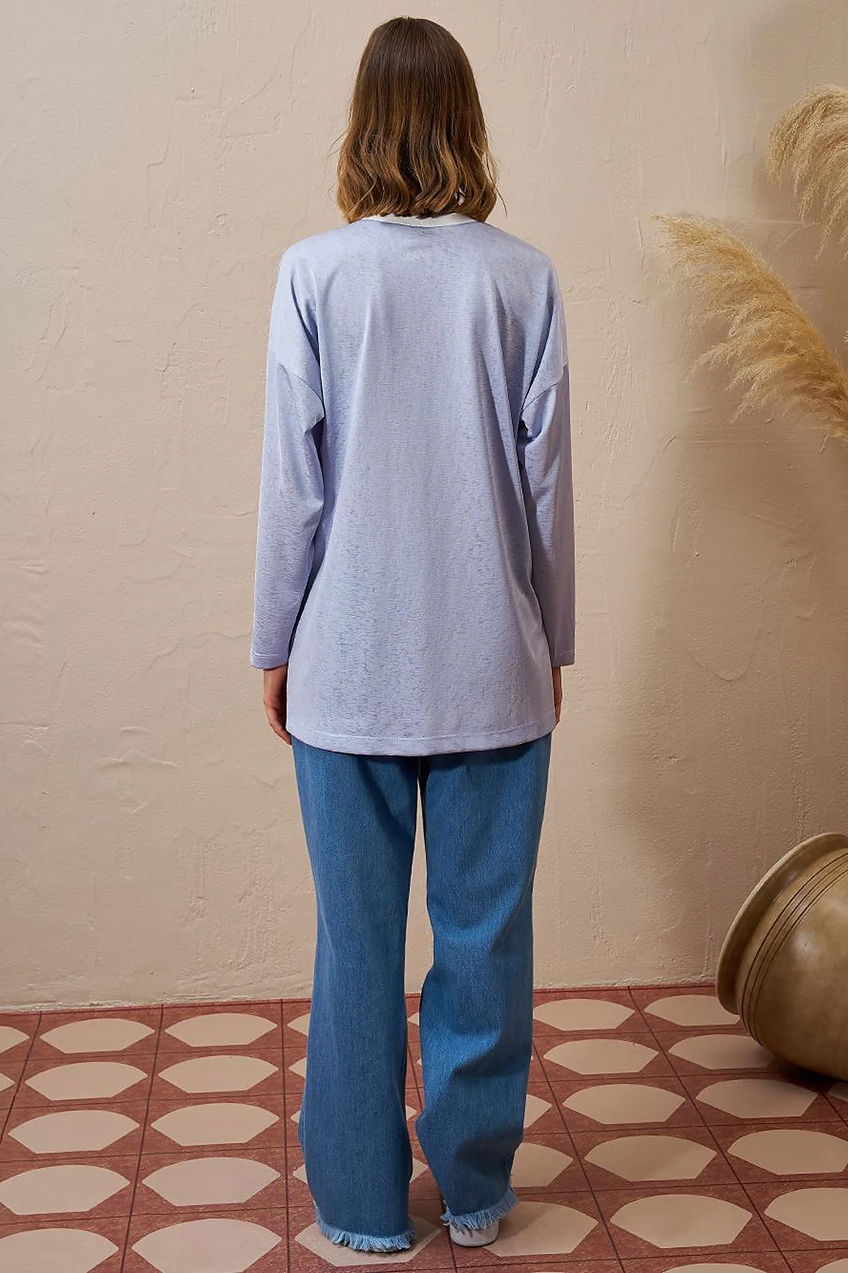 Slogan Detailed Knitted Sweatshirt Blue