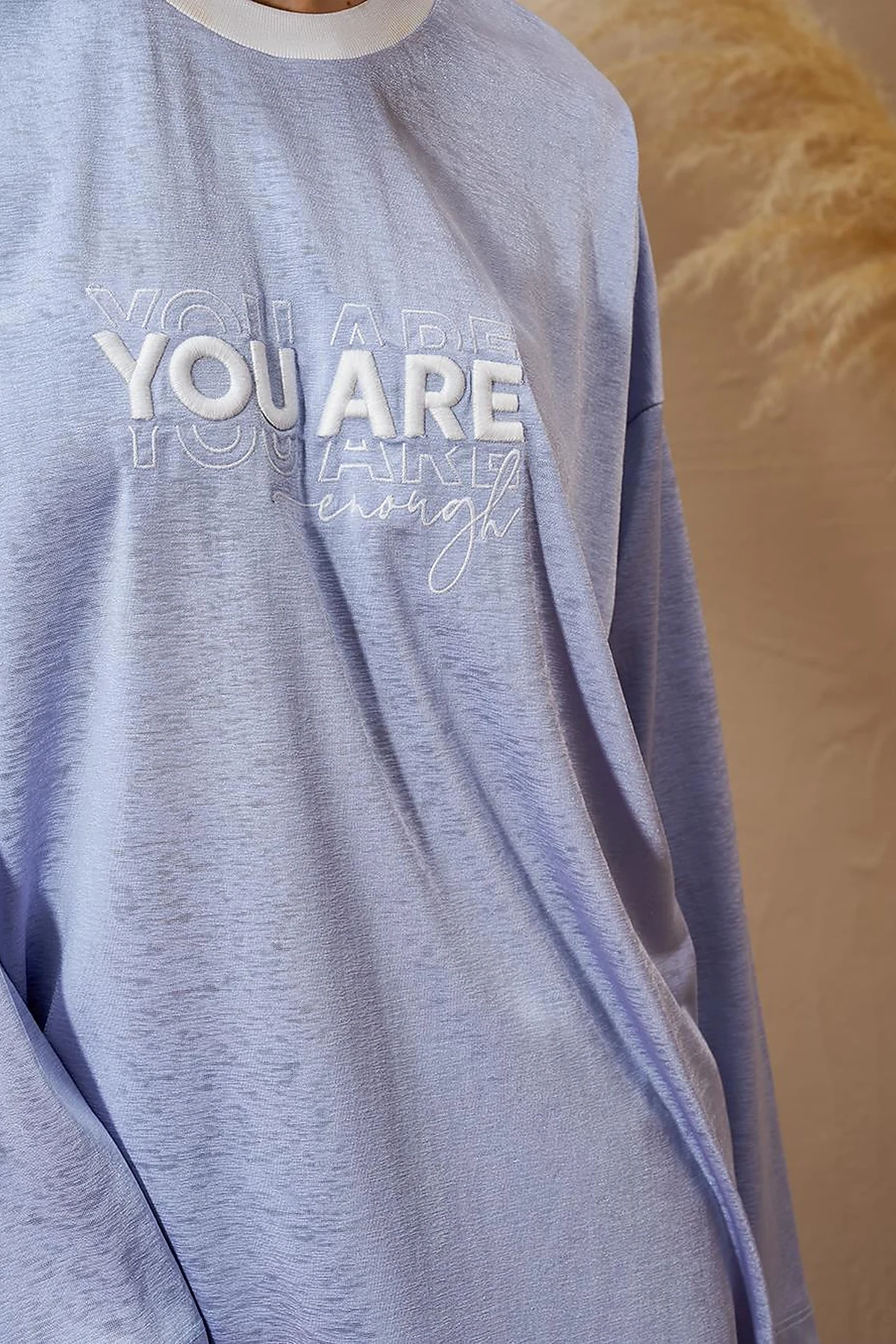 Slogan Detailed Knitted Sweatshirt Blue