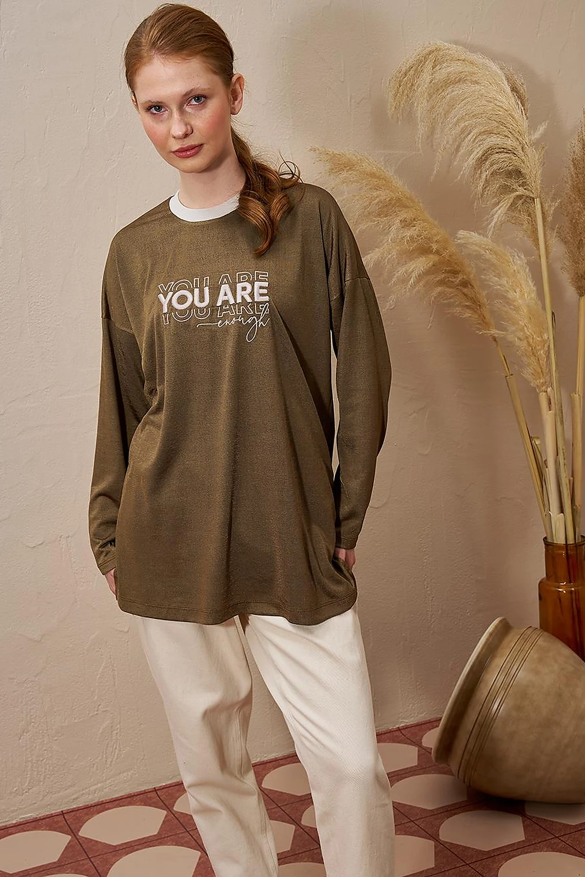 Slogan Detailed Knitted Sweatshirt Green