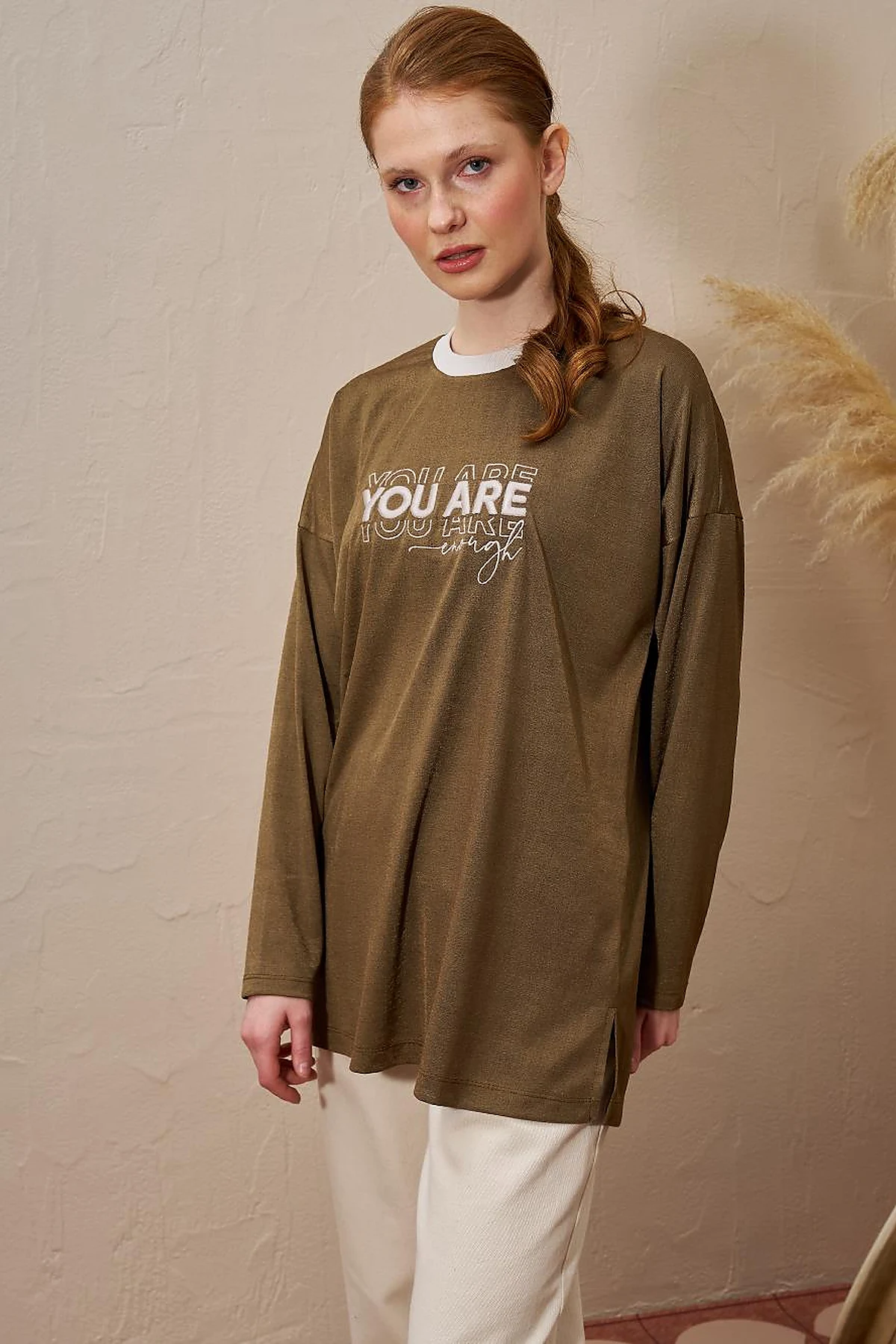 Slogan Detailed Knitted Sweatshirt Green