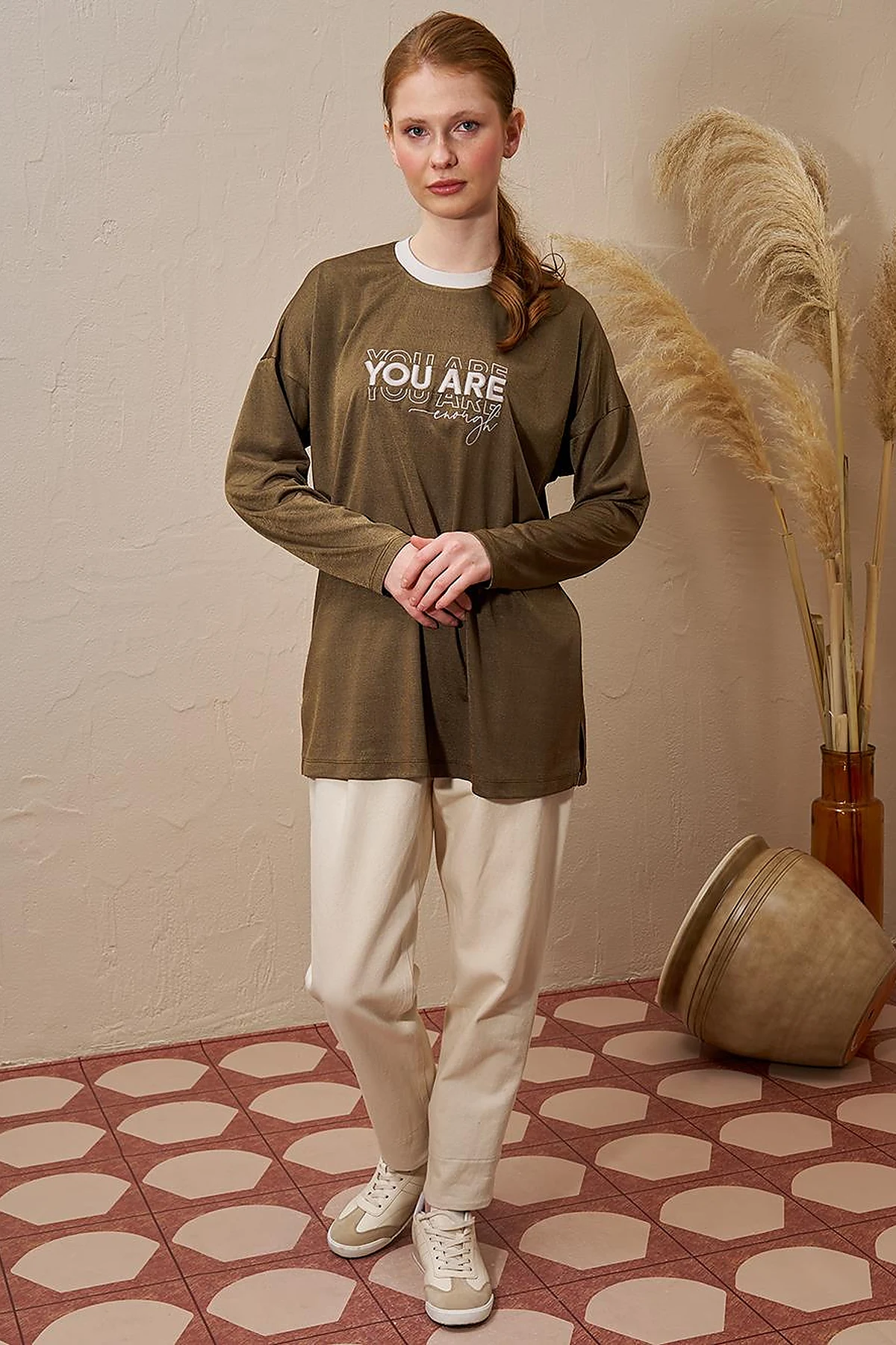 Slogan Detailed Knitted Sweatshirt Green