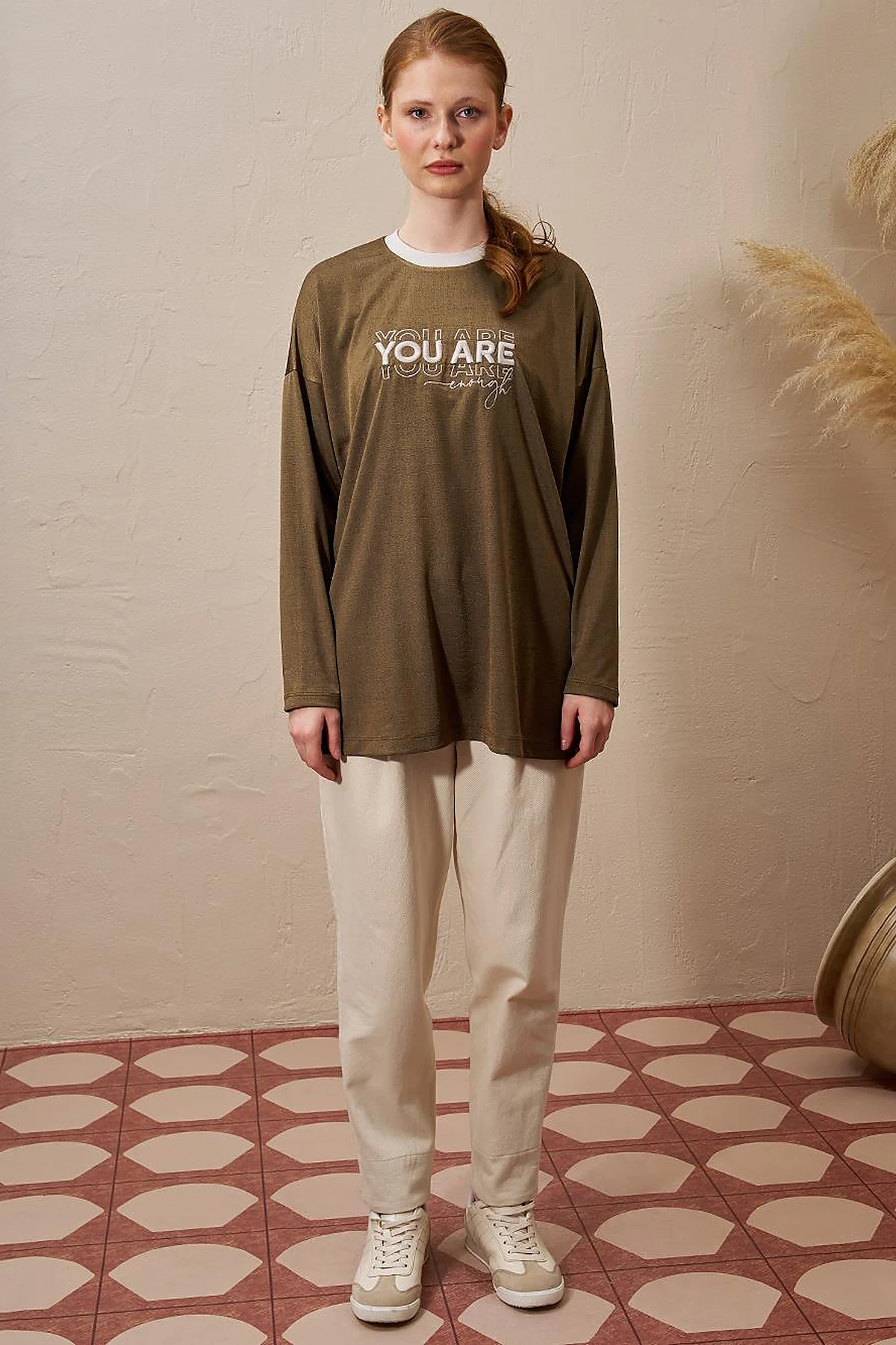 Slogan Detailed Knitted Sweatshirt Green