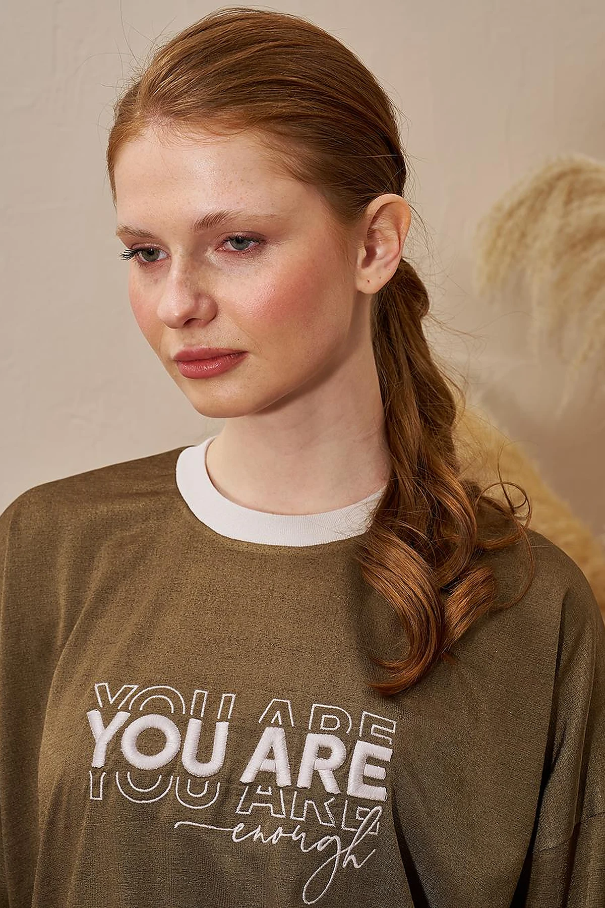 Slogan Detailed Knitted Sweatshirt Green