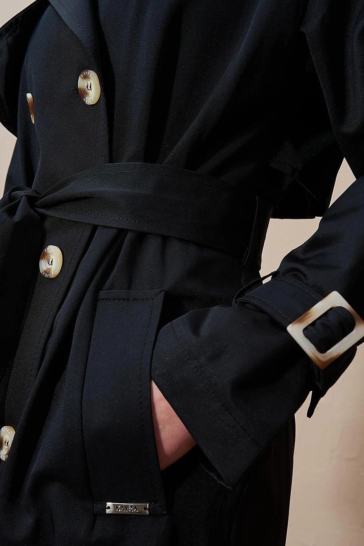 Buckle Detailed Men's Collar Trench Coat Black