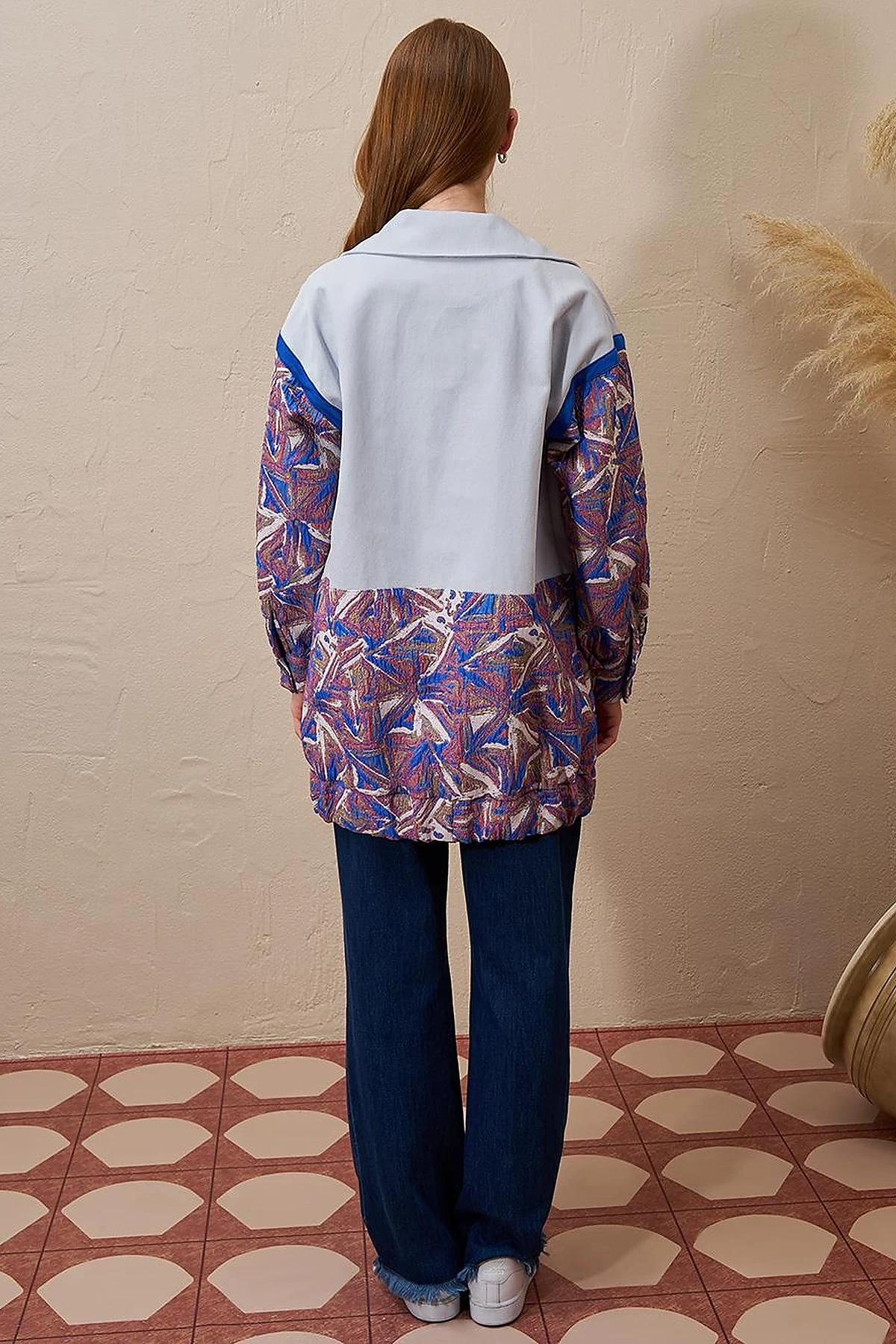  Jacquard Trimmed Denim Jacket Blue