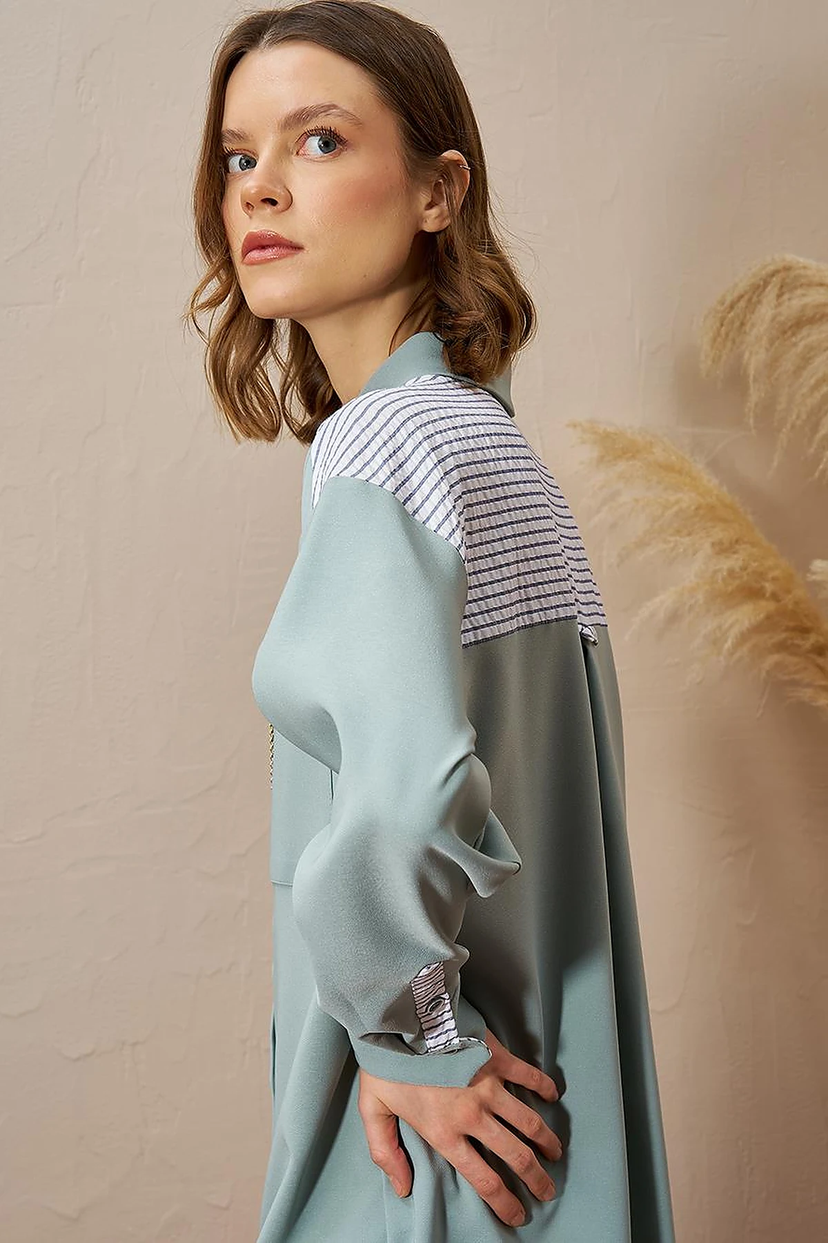 Chain Detailed Garnished Tunic Ice Green