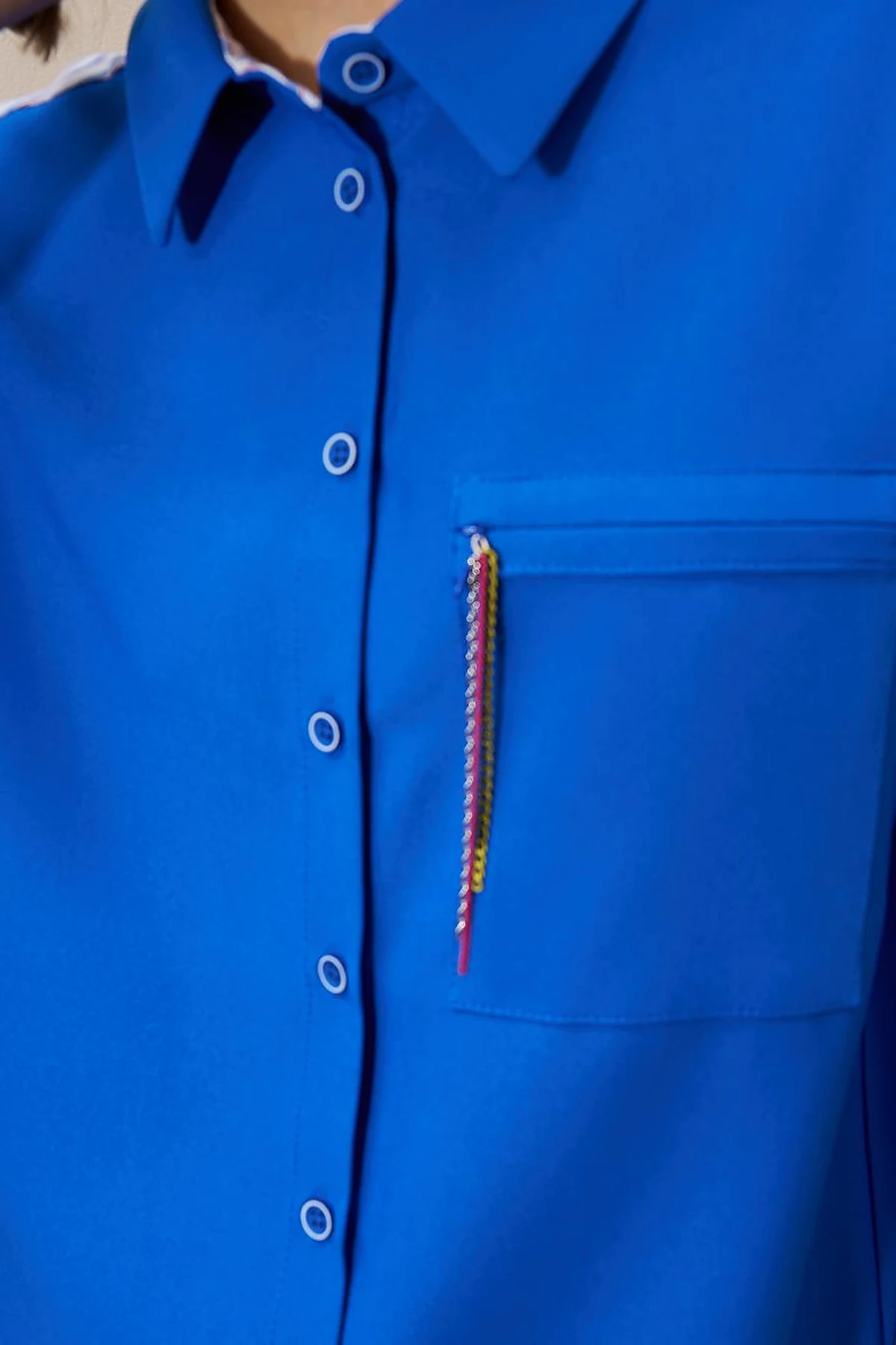 Chain Detailed Garnished Tunic Cobalt Blue