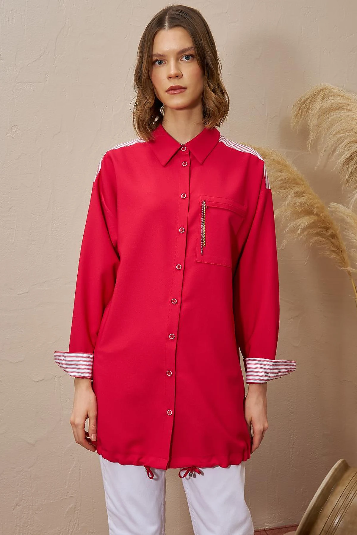 Chain Detailed Garnished Tunic Cherry
