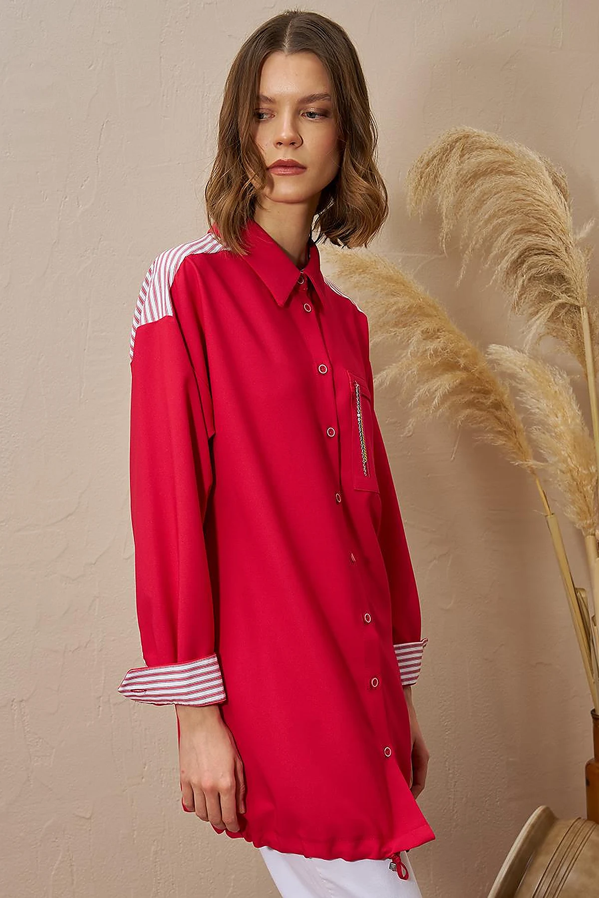 Chain Detailed Garnished Tunic Cherry