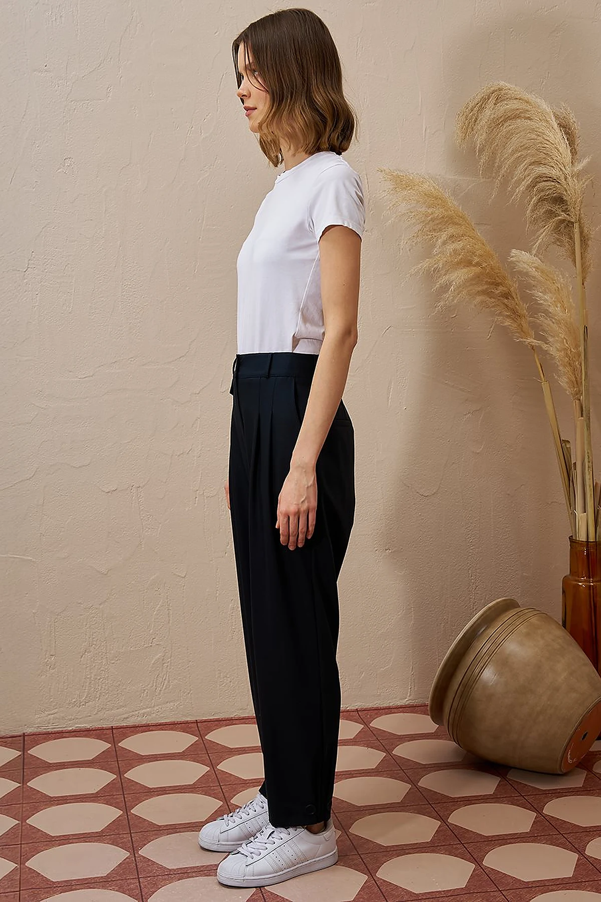 Buttoned-Hem Tapered Pants Dark Navy