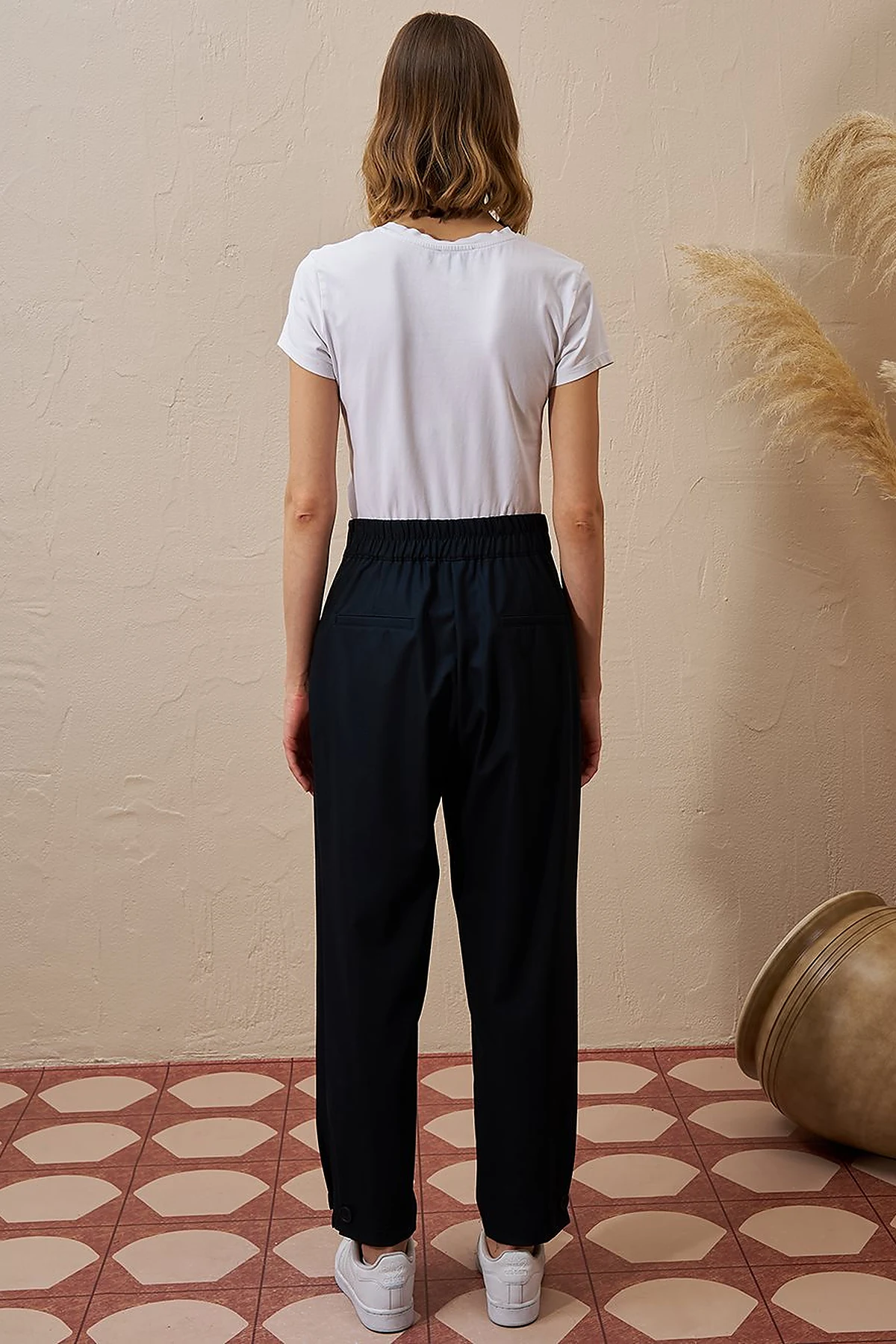 Buttoned-Hem Tapered Pants Dark Navy